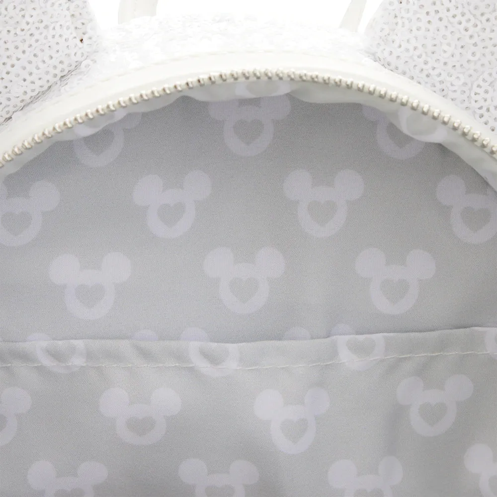 10" Disney - Minnie Mouse Sequin Wedding Faux Leather Mini Backpack Bag Loungefly