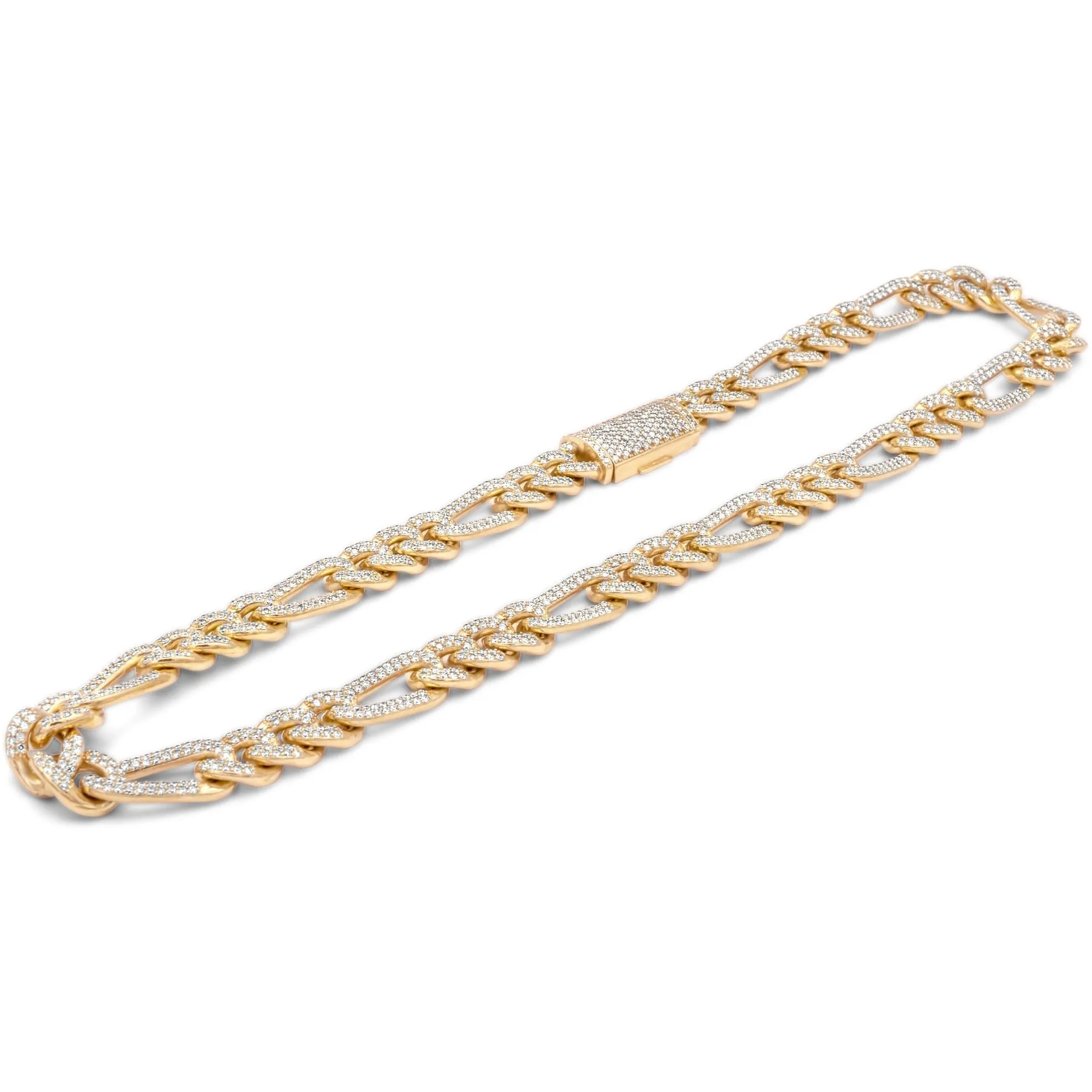 14k Solid Yellow Gold Diamond Figaro Chain 17.00 ctw