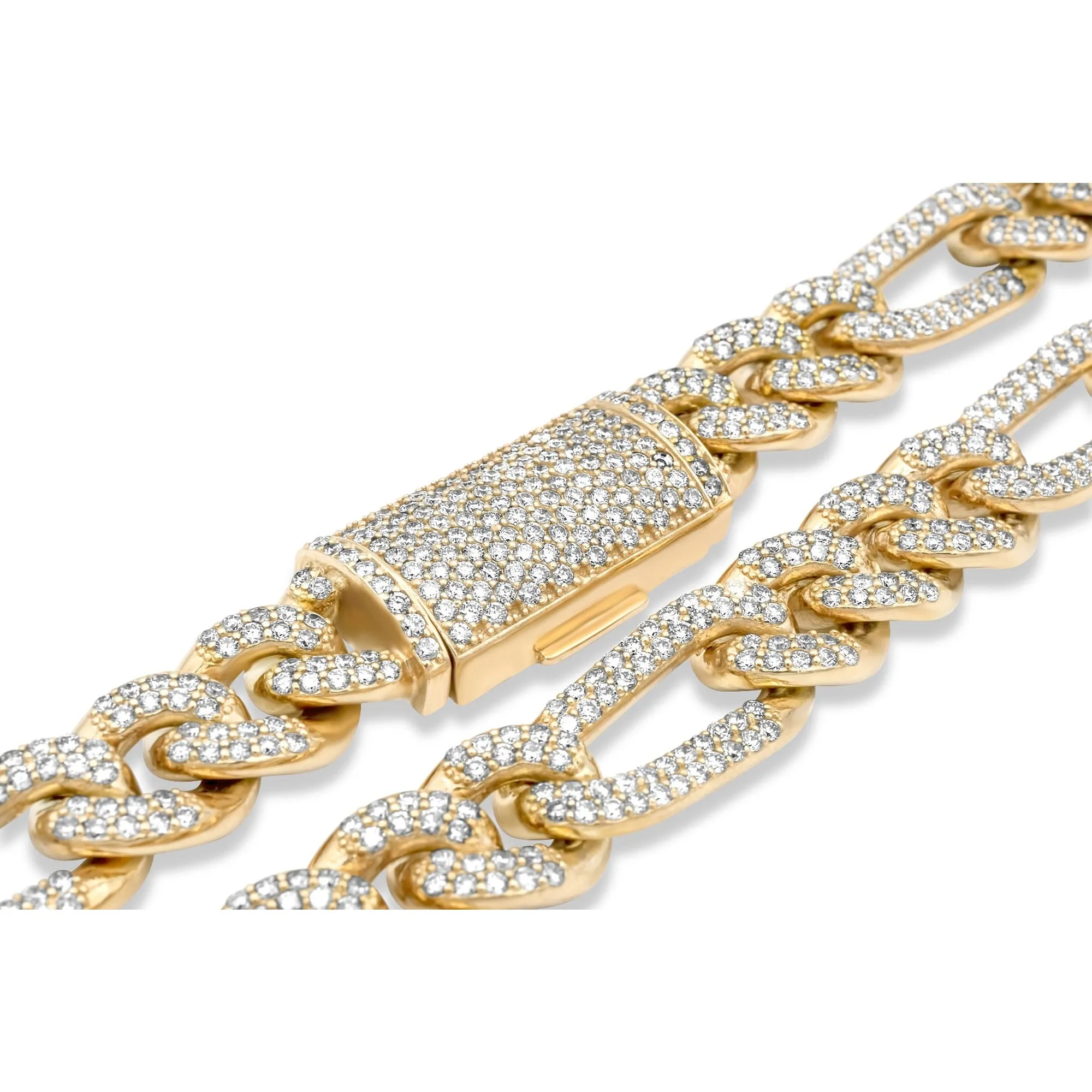 14k Solid Yellow Gold Diamond Figaro Chain 17.00 ctw