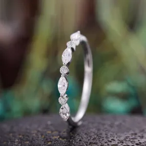4FunGift® Multi White Zirconia Band Ring, Half Eternity Band, Gift For Her, Silver Ring