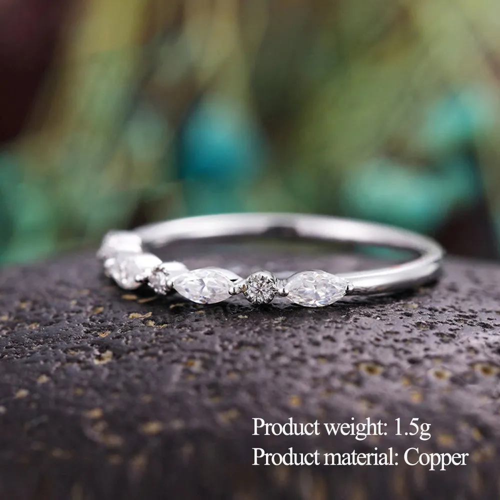 4FunGift® Multi White Zirconia Band Ring, Half Eternity Band, Gift For Her, Silver Ring