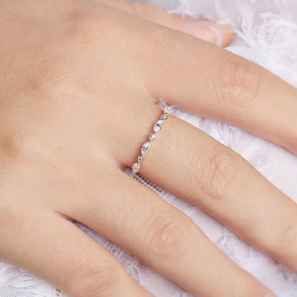 4FunGift® Multi White Zirconia Band Ring, Half Eternity Band, Gift For Her, Silver Ring