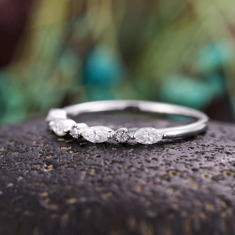 4FunGift® Multi White Zirconia Band Ring, Half Eternity Band, Gift For Her, Silver Ring