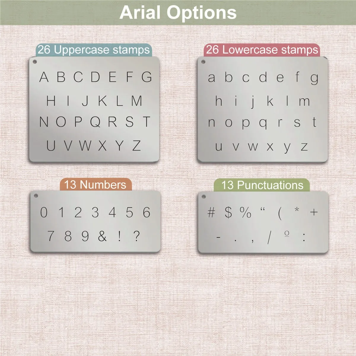 Arial Metal Letter Stamps, full Alphabet.