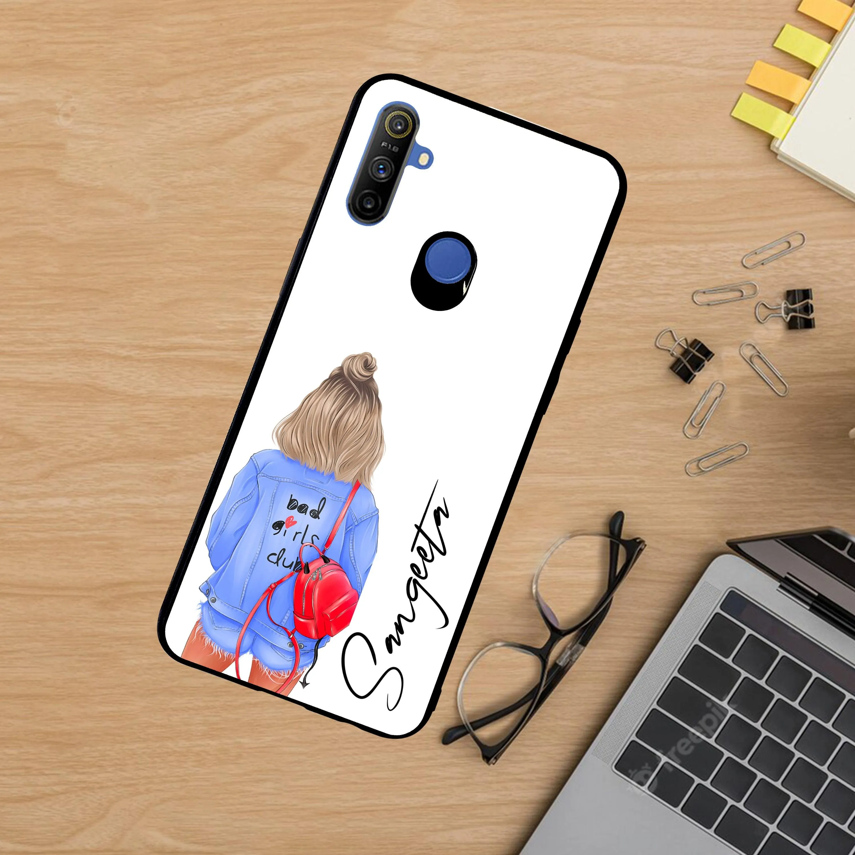 Bag Girl Customize Name Glass Case For Realme/Narzo