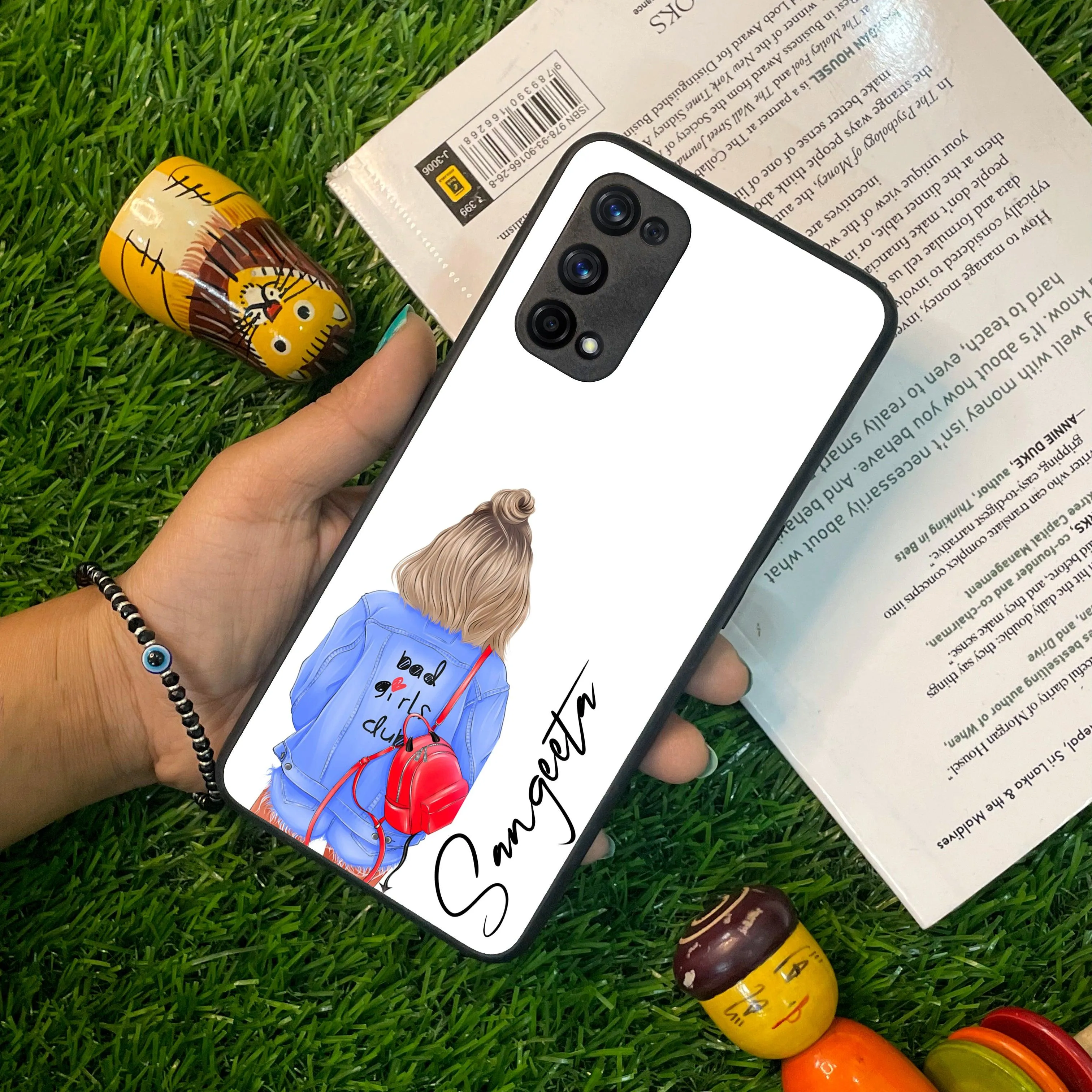 Bag Girl Customize Name Glass Case For Realme/Narzo