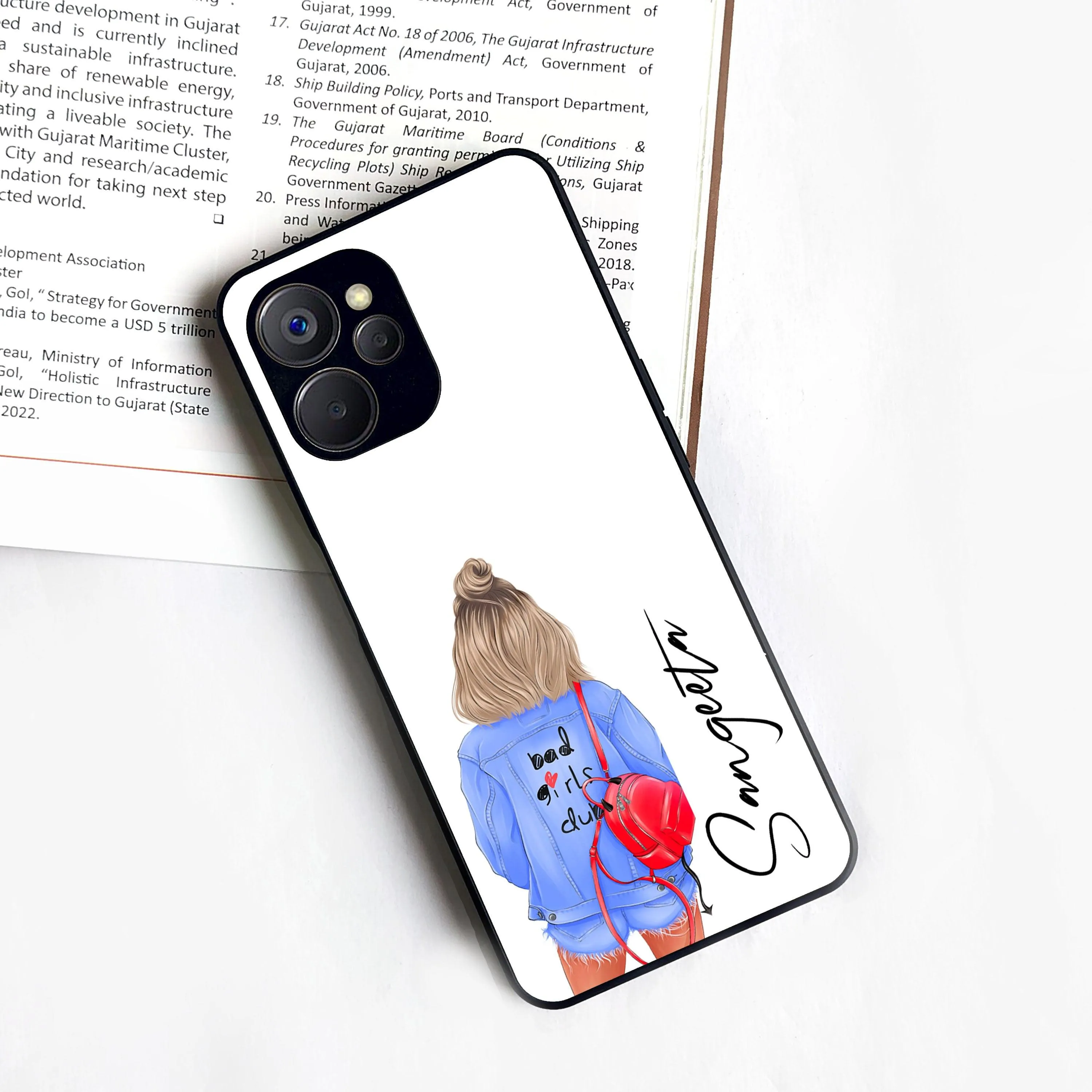 Bag Girl Customize Name Glass Case For Realme/Narzo