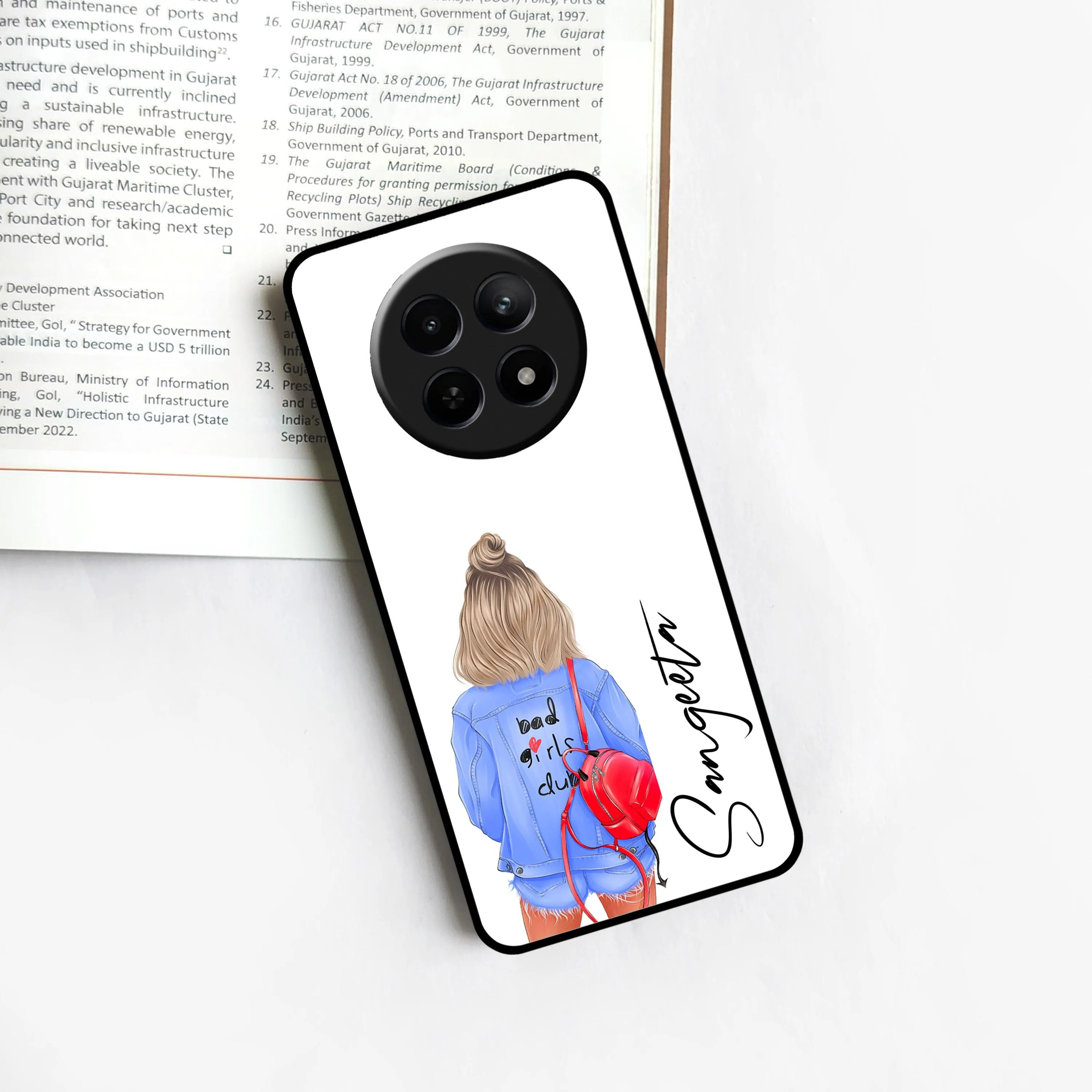 Bag Girl Customize Name Glass Case For Realme/Narzo