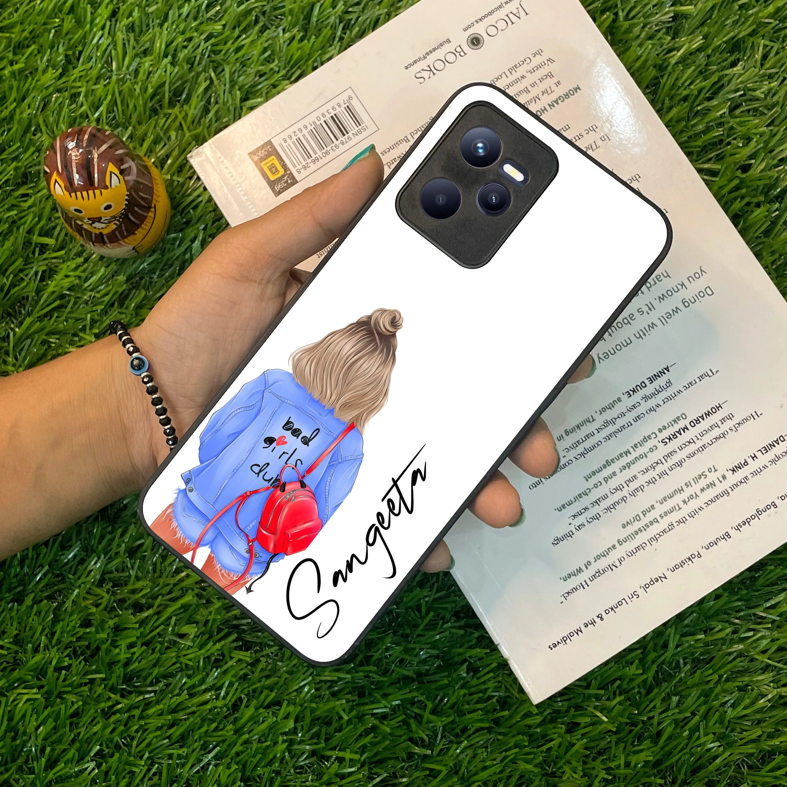 Bag Girl Customize Name Glass Case For Realme/Narzo