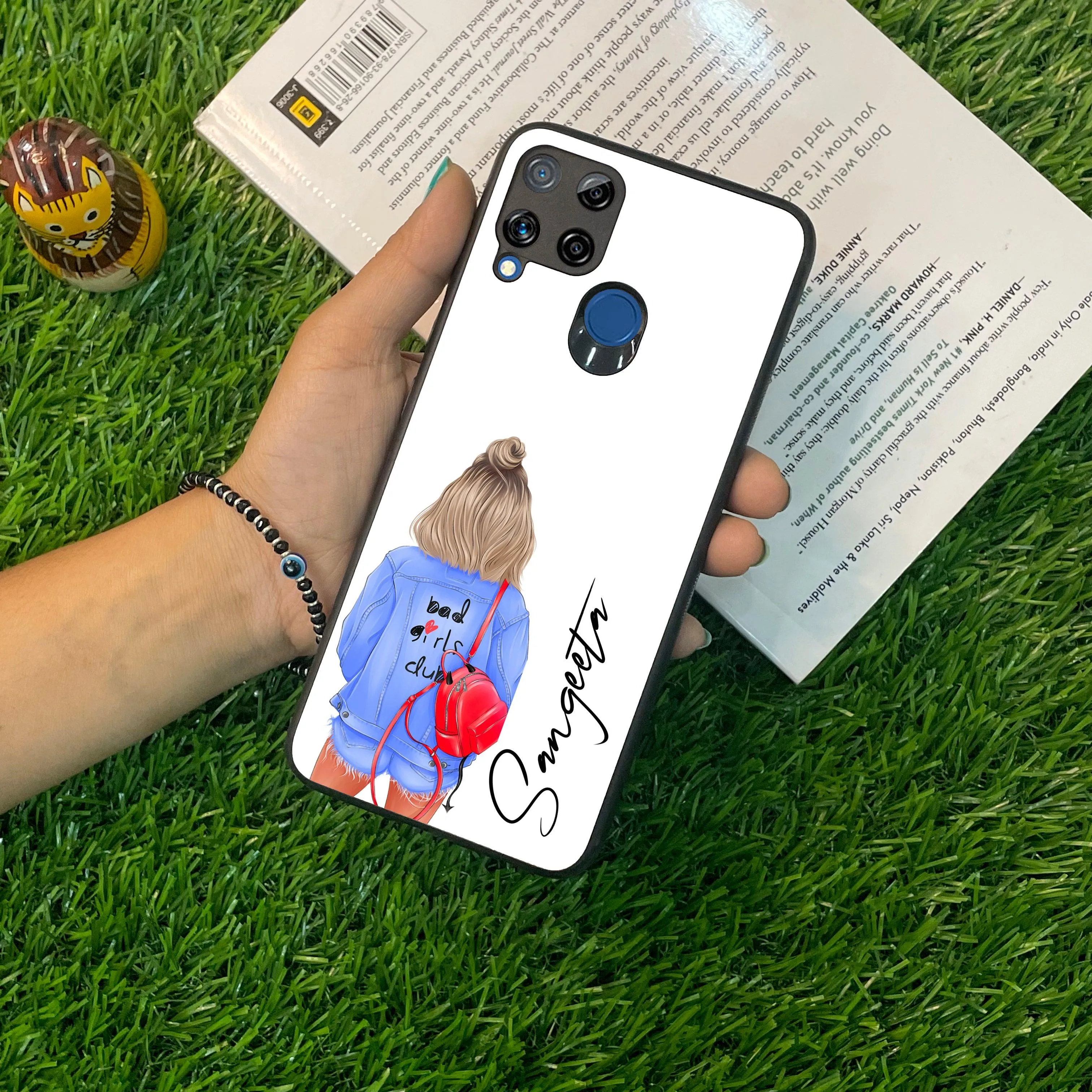Bag Girl Customize Name Glass Case For Realme/Narzo