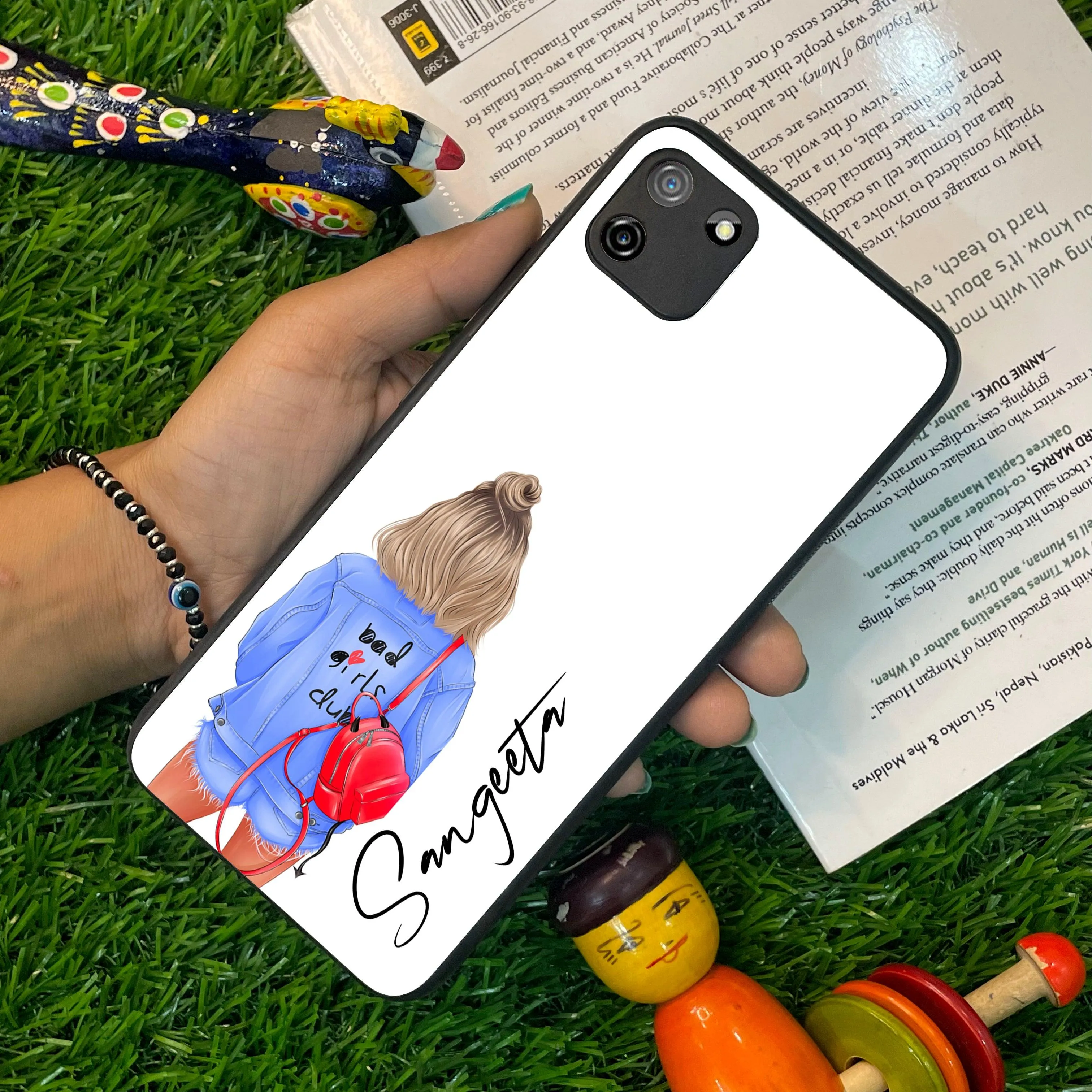 Bag Girl Customize Name Glass Case For Realme/Narzo