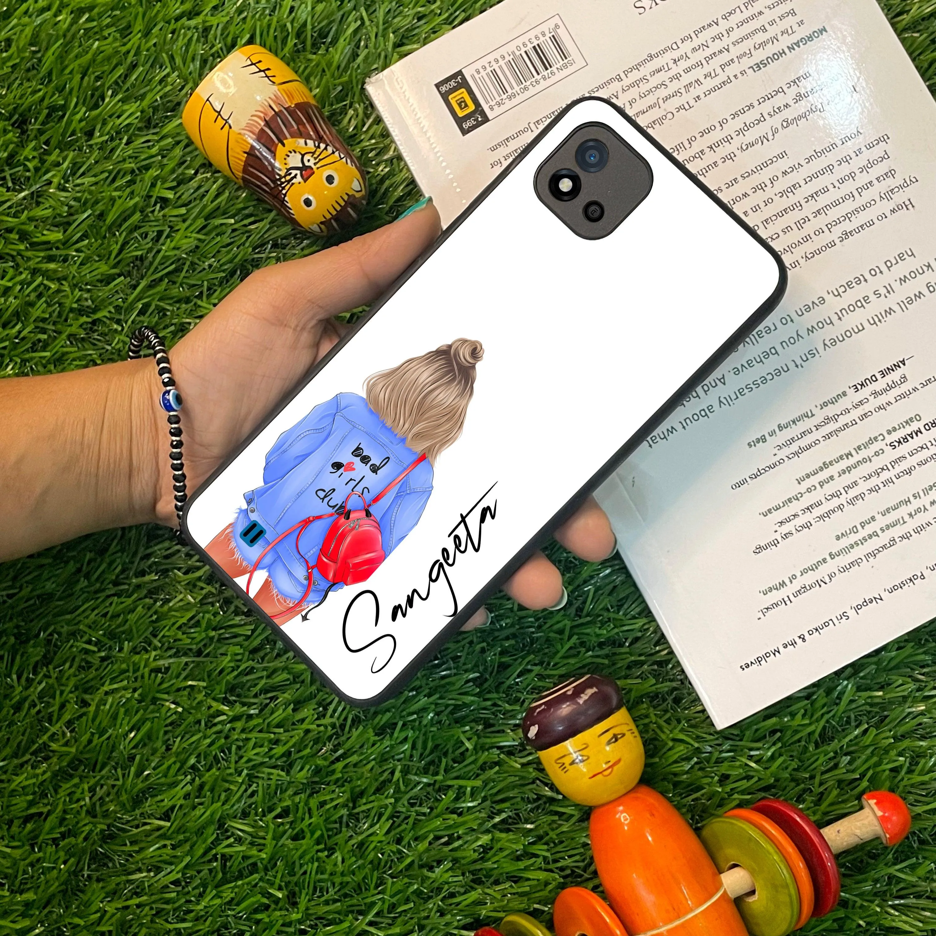 Bag Girl Customize Name Glass Case For Realme/Narzo