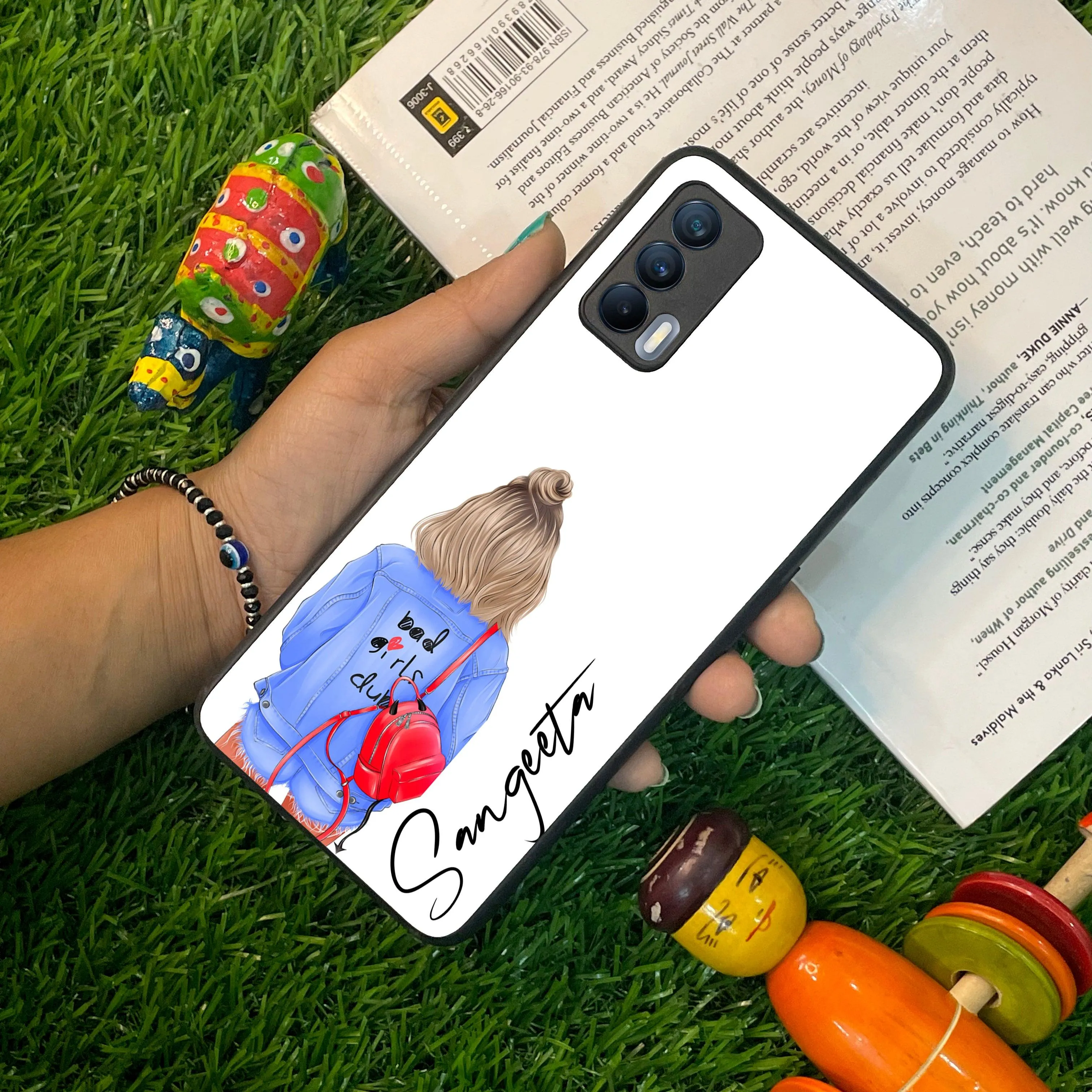 Bag Girl Customize Name Glass Case For Realme/Narzo