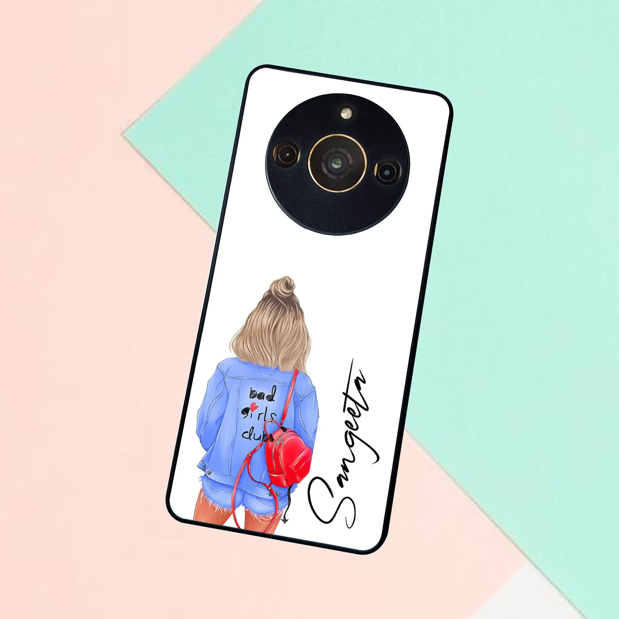 Bag Girl Customize Name Glass Case For Realme/Narzo