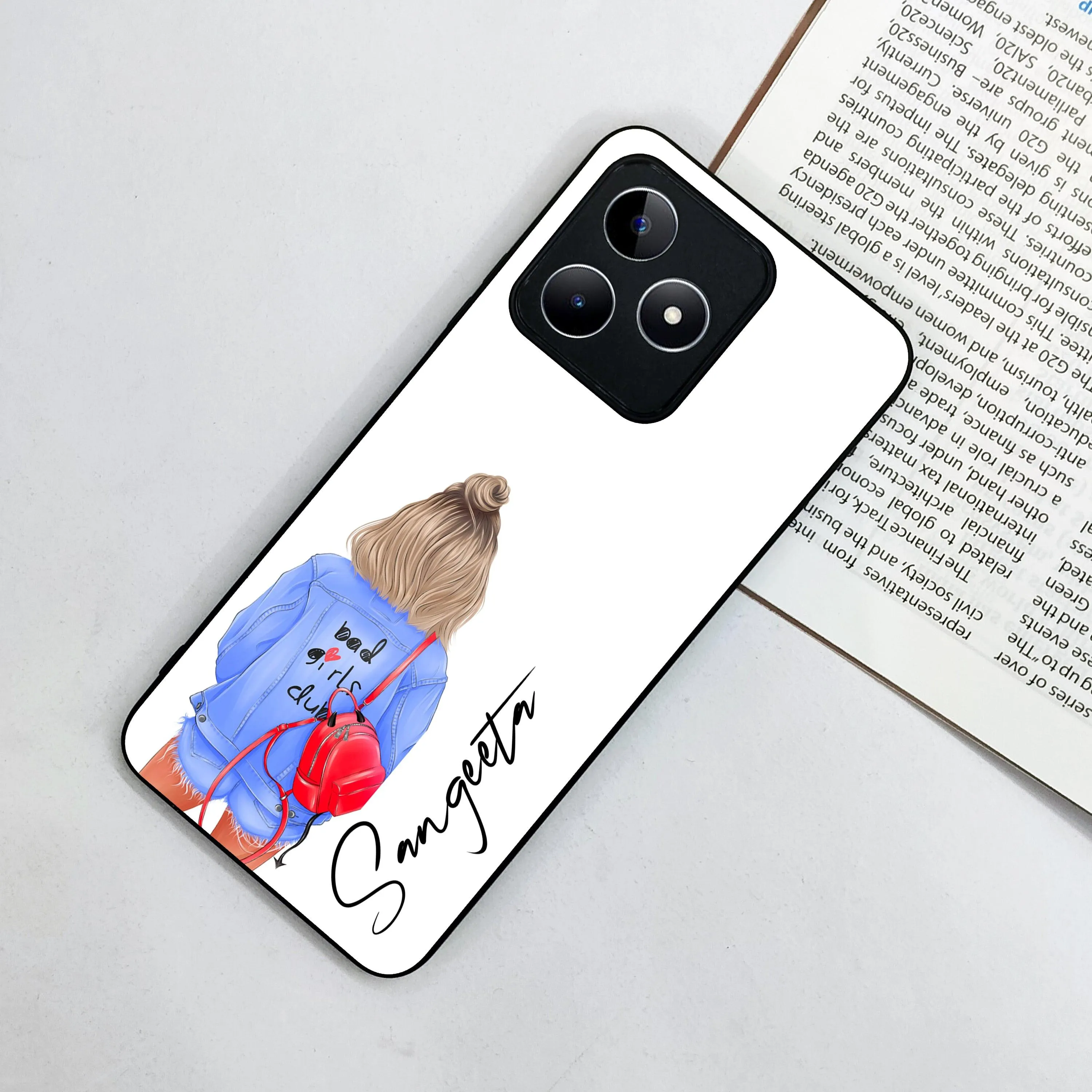 Bag Girl Customize Name Glass Case For Realme/Narzo