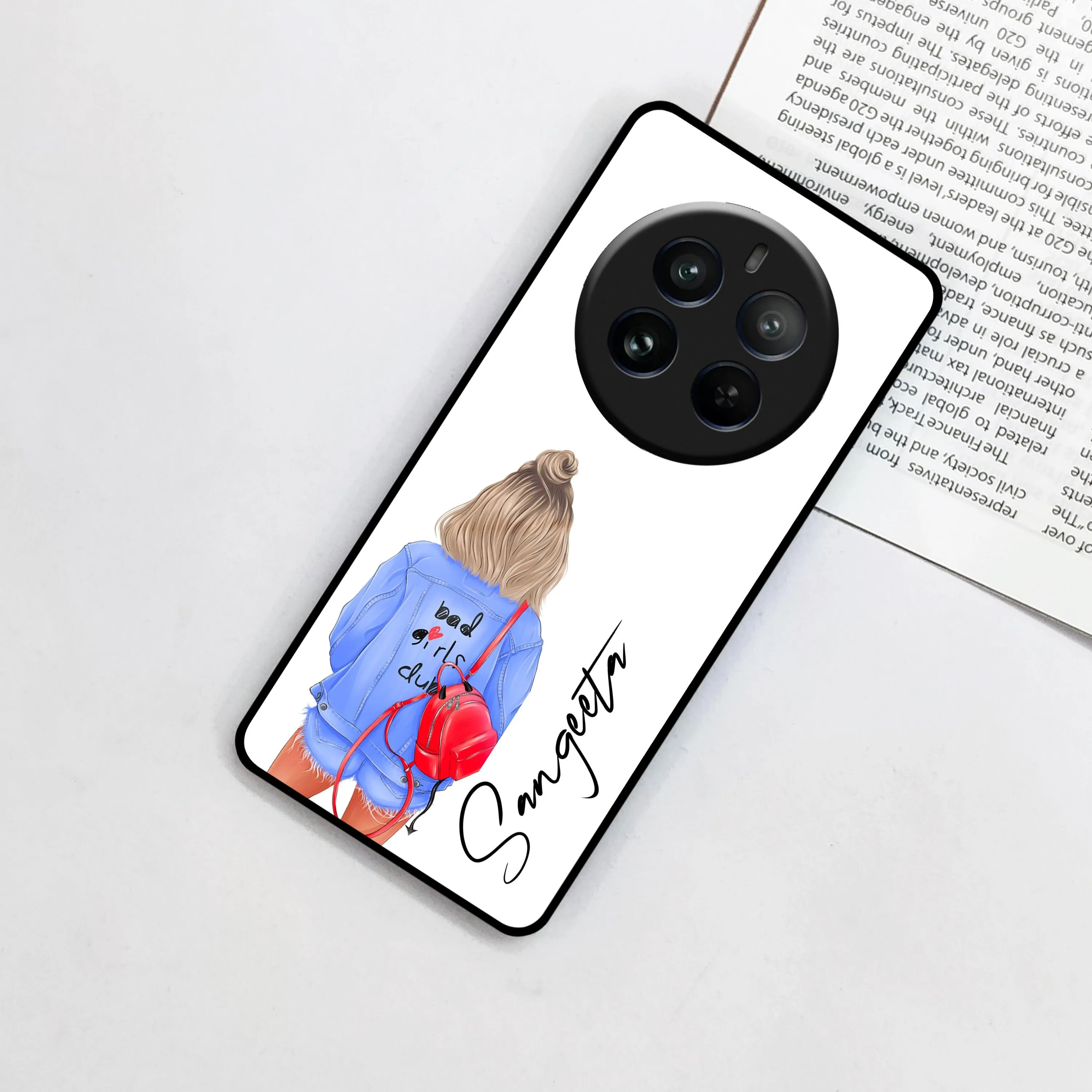 Bag Girl Customize Name Glass Case For Realme/Narzo