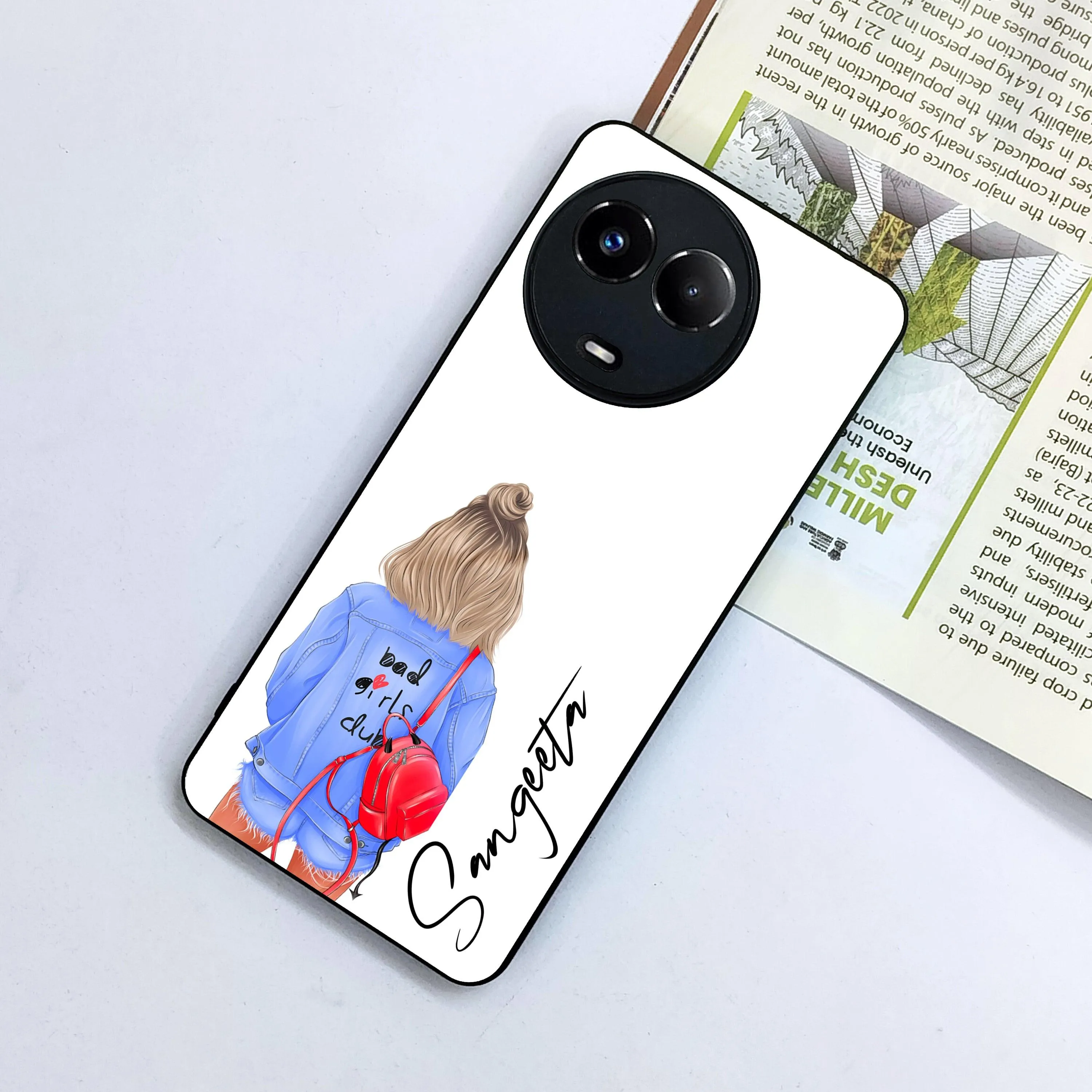 Bag Girl Customize Name Glass Case For Realme/Narzo