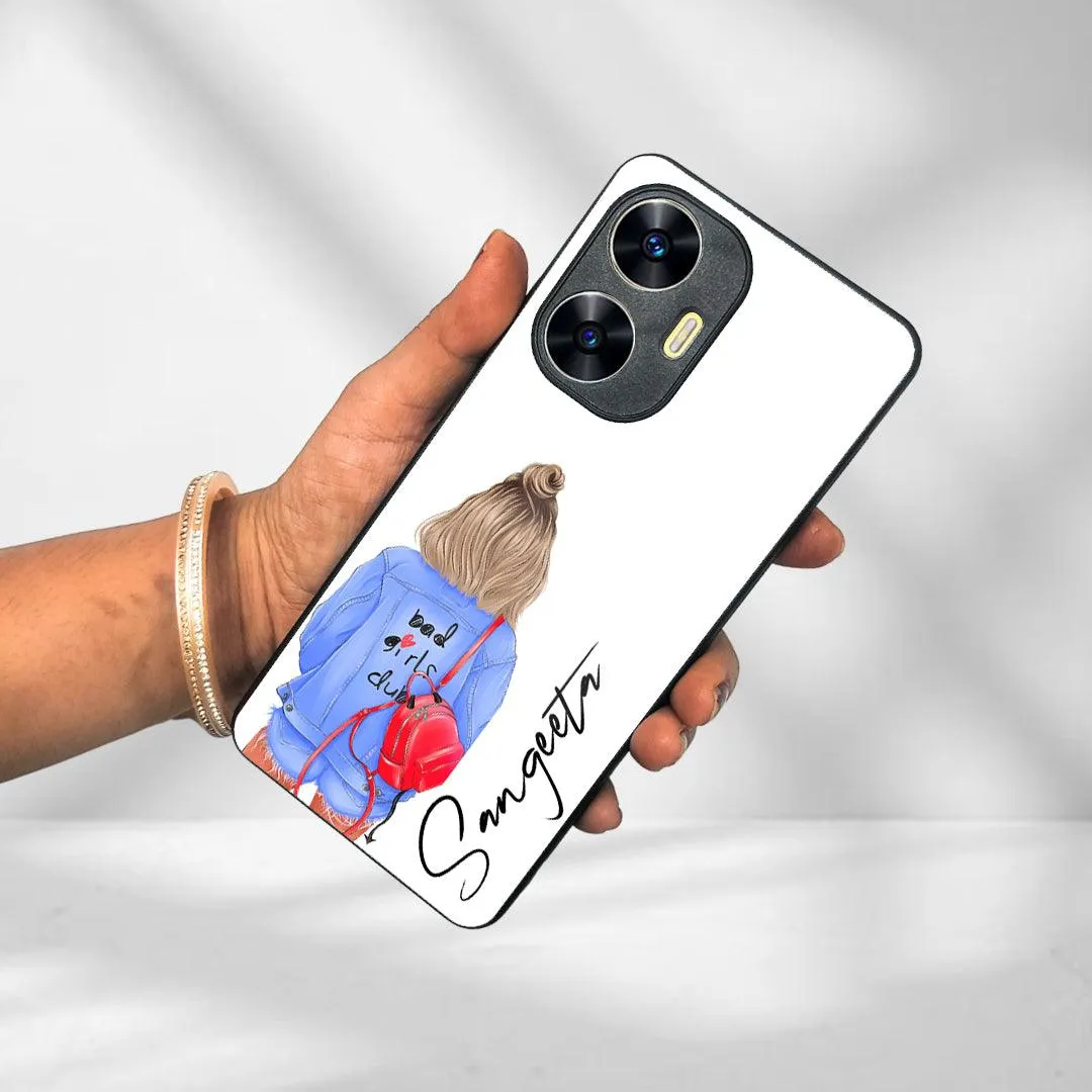 Bag Girl Customize Name Glass Case For Realme/Narzo