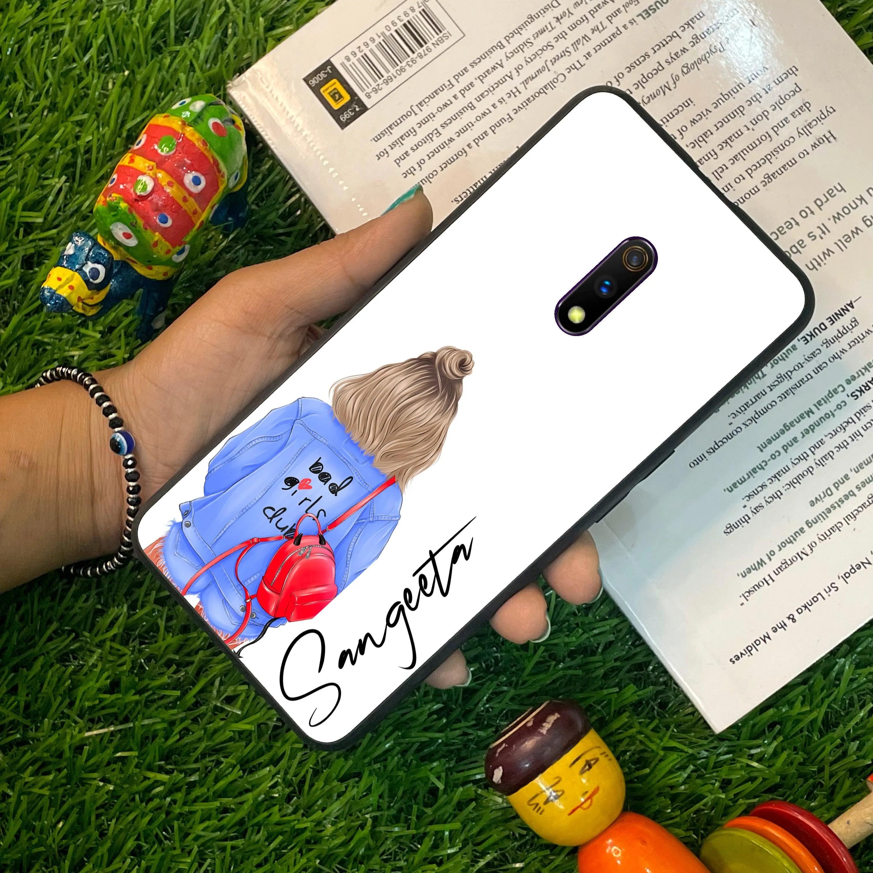 Bag Girl Customize Name Glass Case For Realme/Narzo