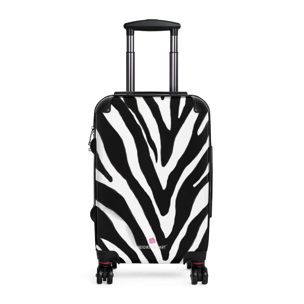 Black Zebra Striped Print Suitcases, Zebra Striped Animal Print Designer Suitcase Luggage (Small, Medium, Large)