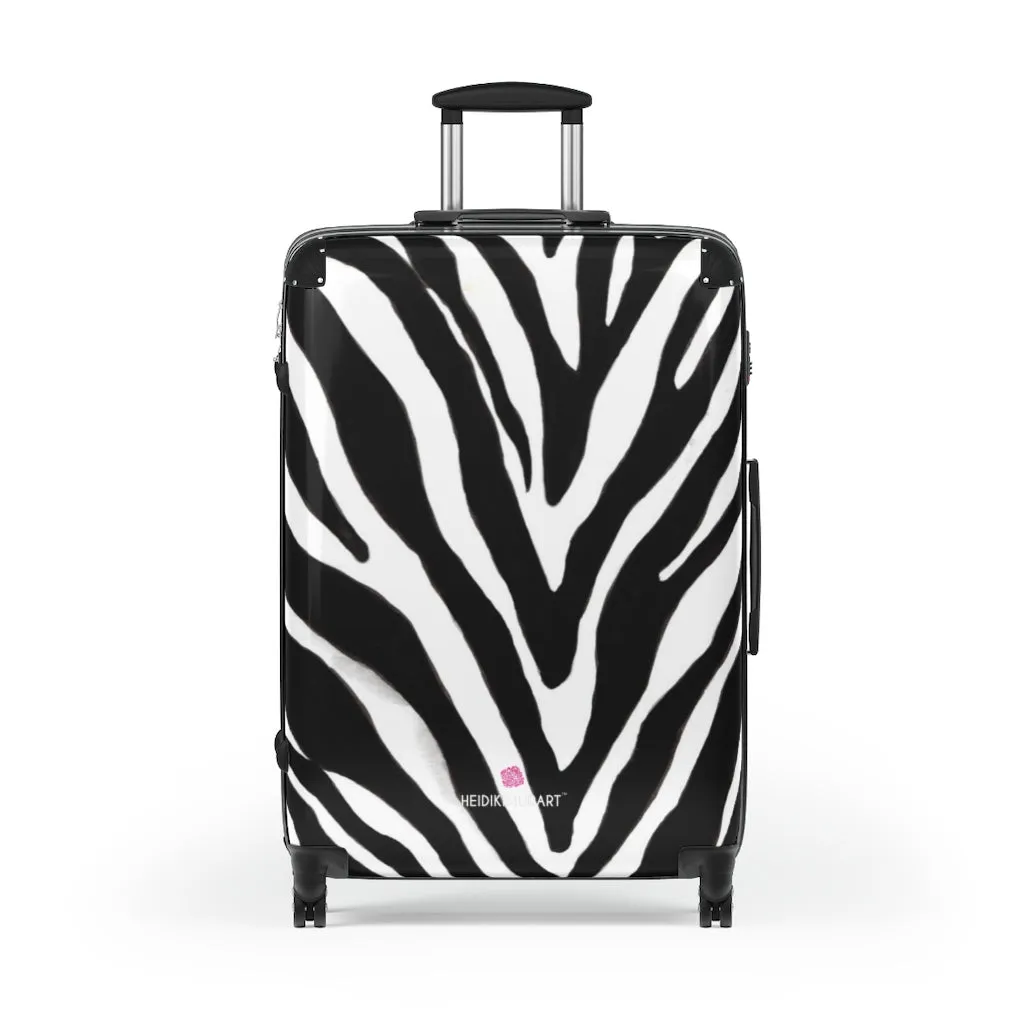Black Zebra Striped Print Suitcases, Zebra Striped Animal Print Designer Suitcase Luggage (Small, Medium, Large)