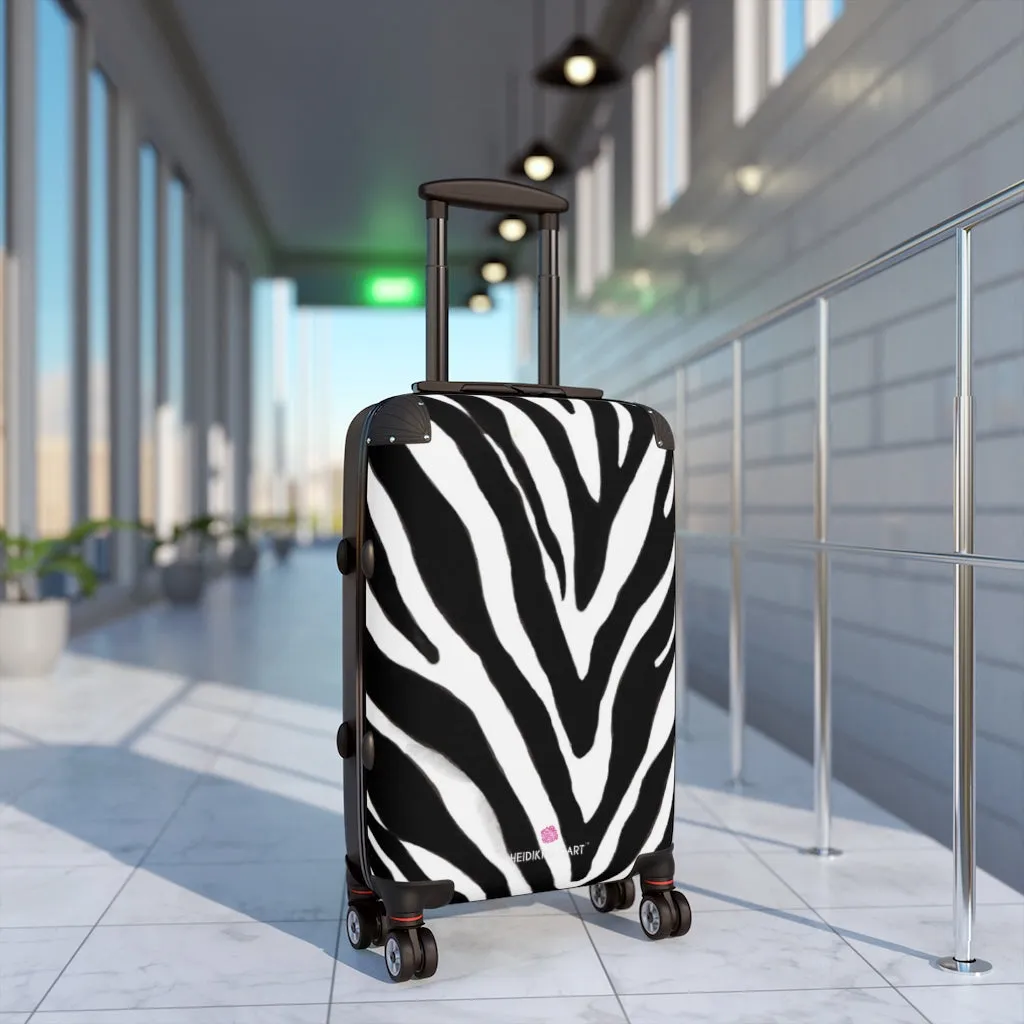 Black Zebra Striped Print Suitcases, Zebra Striped Animal Print Designer Suitcase Luggage (Small, Medium, Large)