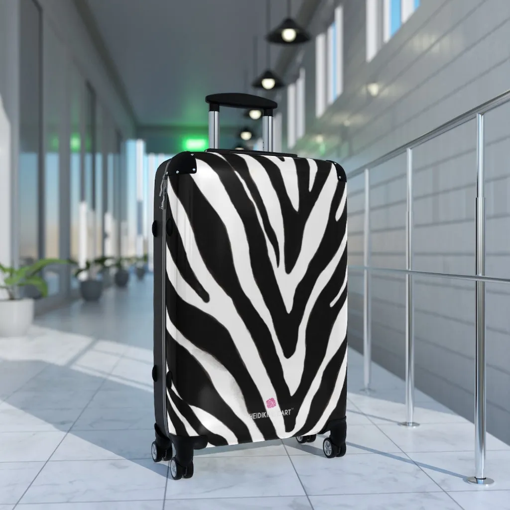 Black Zebra Striped Print Suitcases, Zebra Striped Animal Print Designer Suitcase Luggage (Small, Medium, Large)