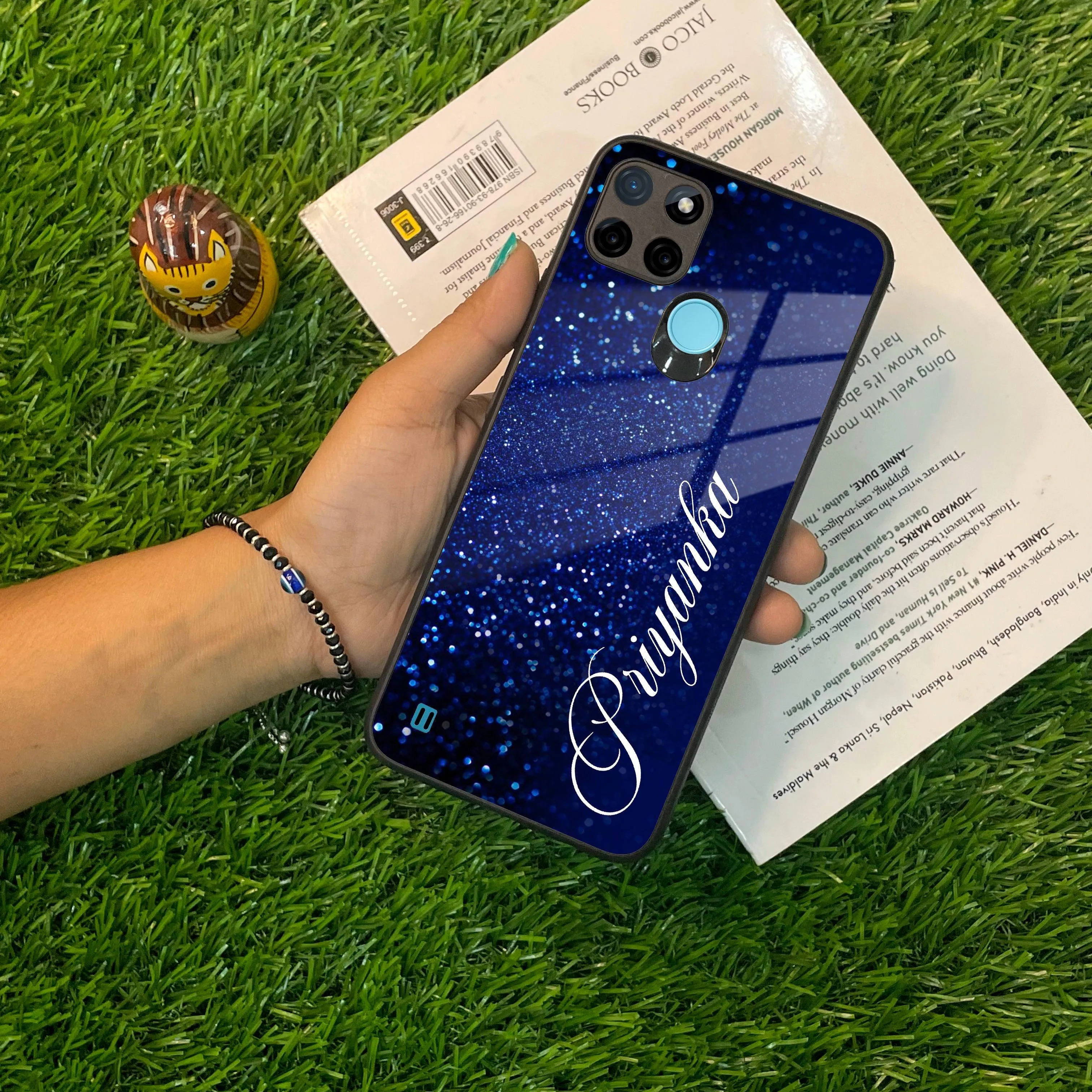 Blue Glitter Customize Glass Case Cover For Realme/Narzo