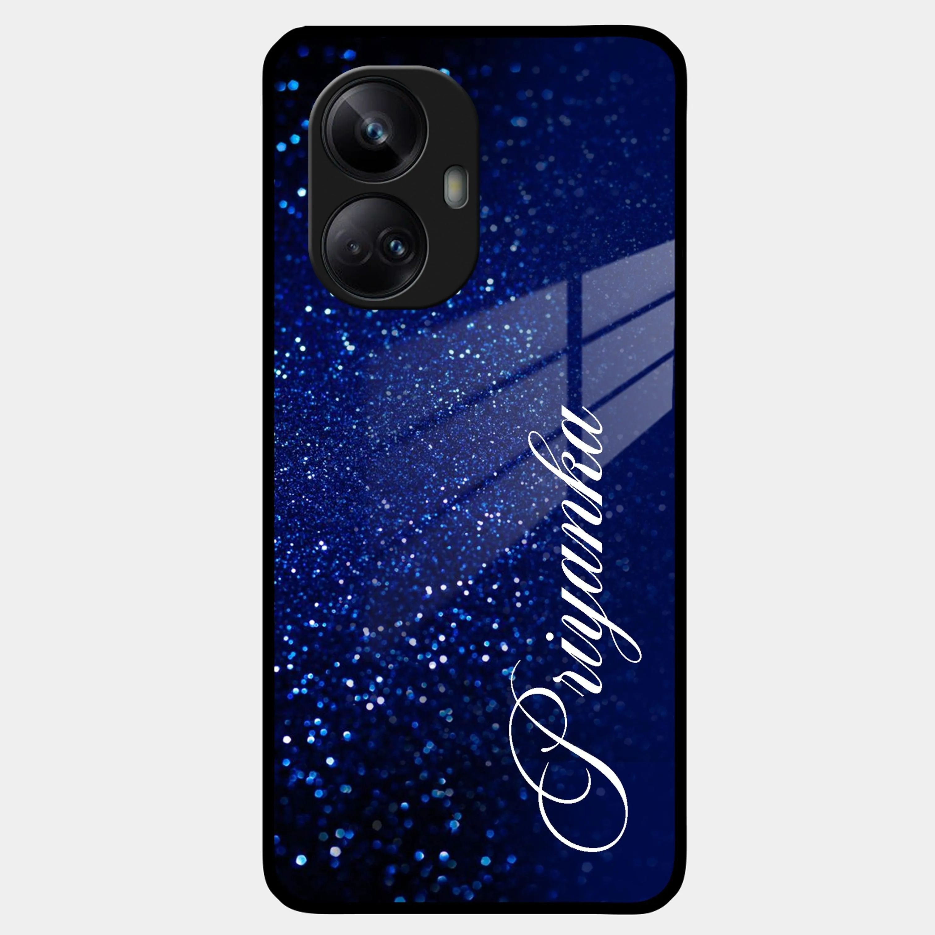 Blue Glitter Customize Glass Case Cover For Realme/Narzo