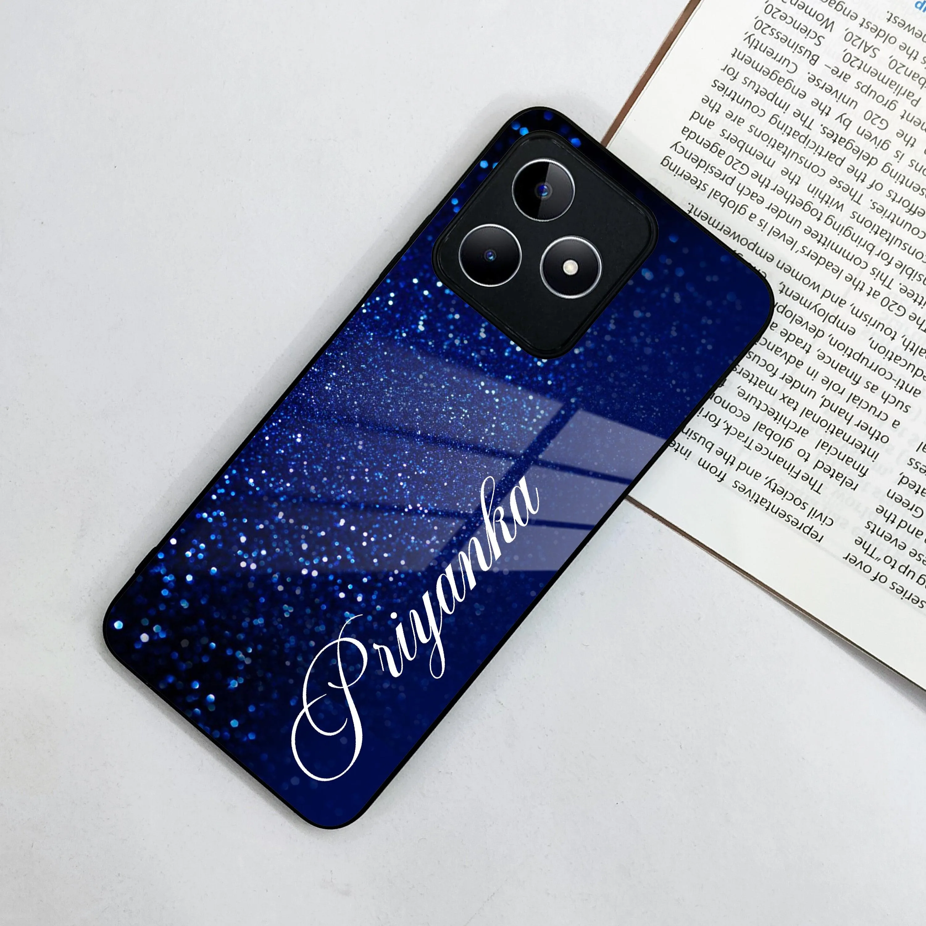 Blue Glitter Customize Glass Case Cover For Realme/Narzo