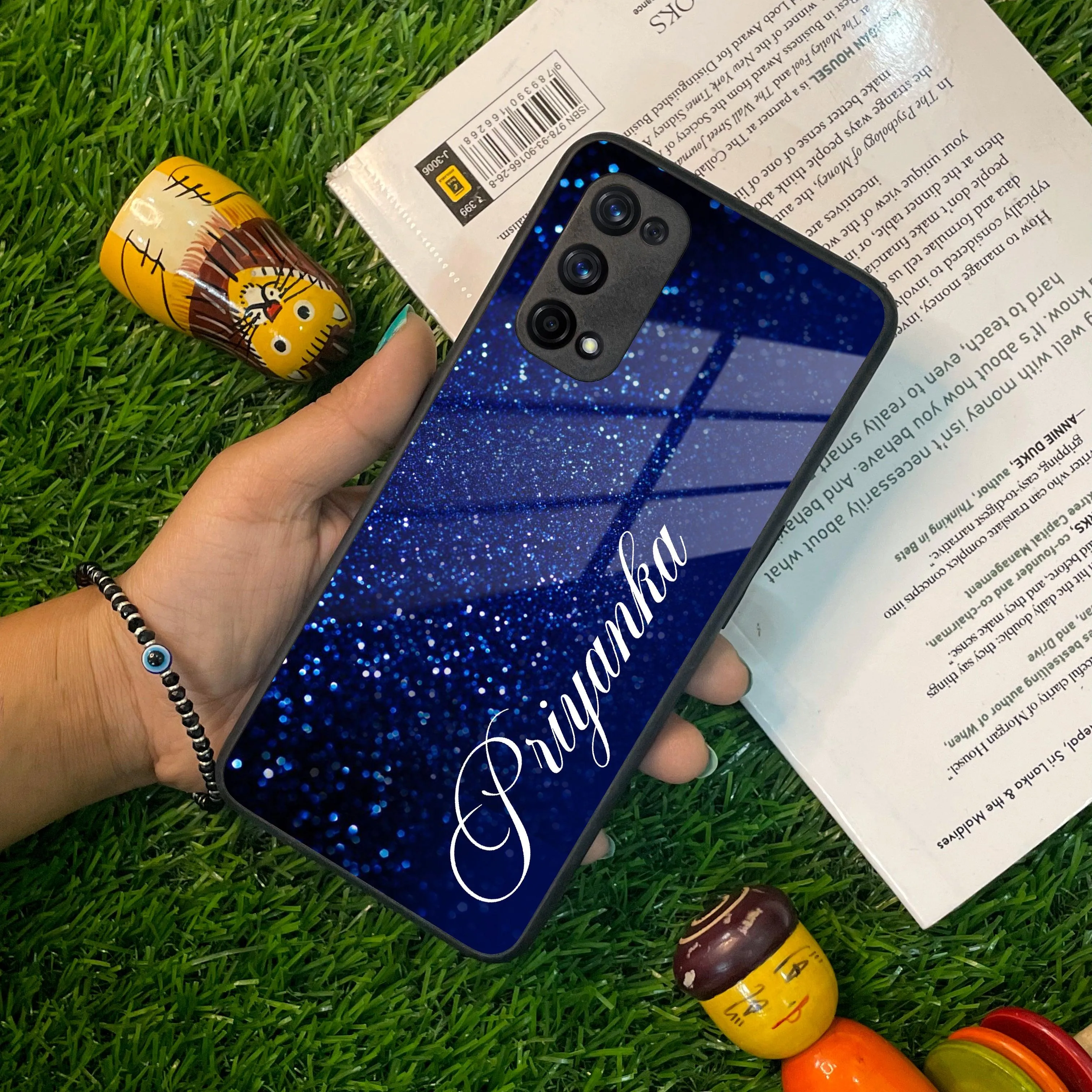 Blue Glitter Customize Glass Case Cover For Realme/Narzo