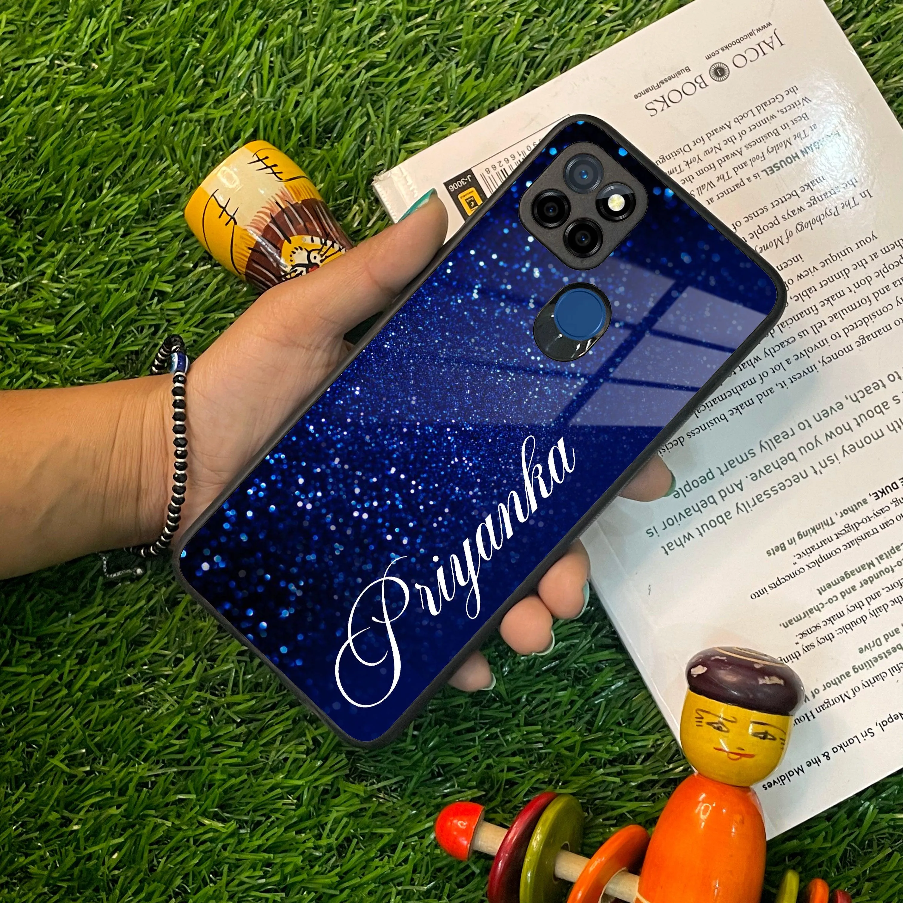 Blue Glitter Customize Glass Case Cover For Realme/Narzo