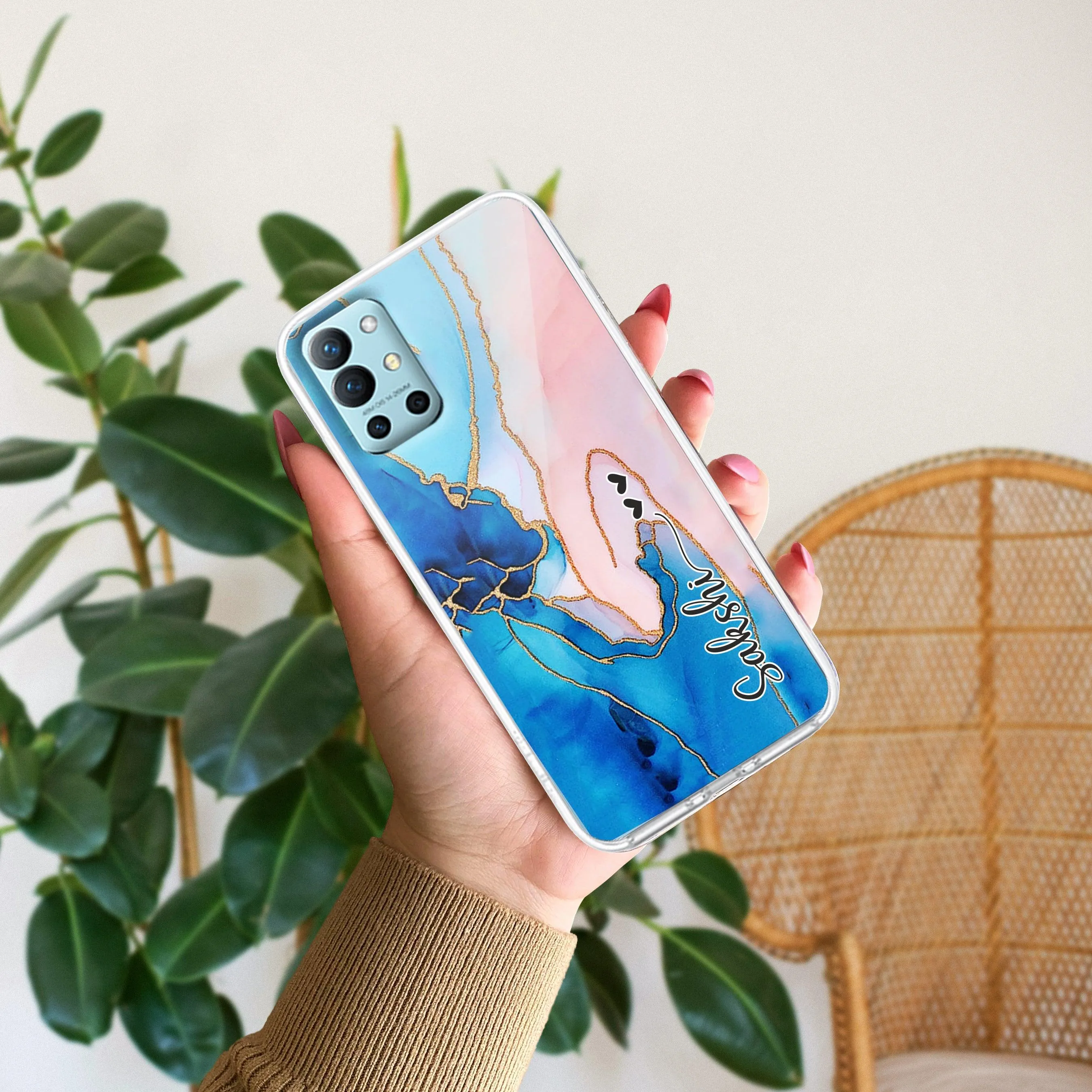 Blue Gradient Marble Customize Transparent Silicon Case For OnePlus