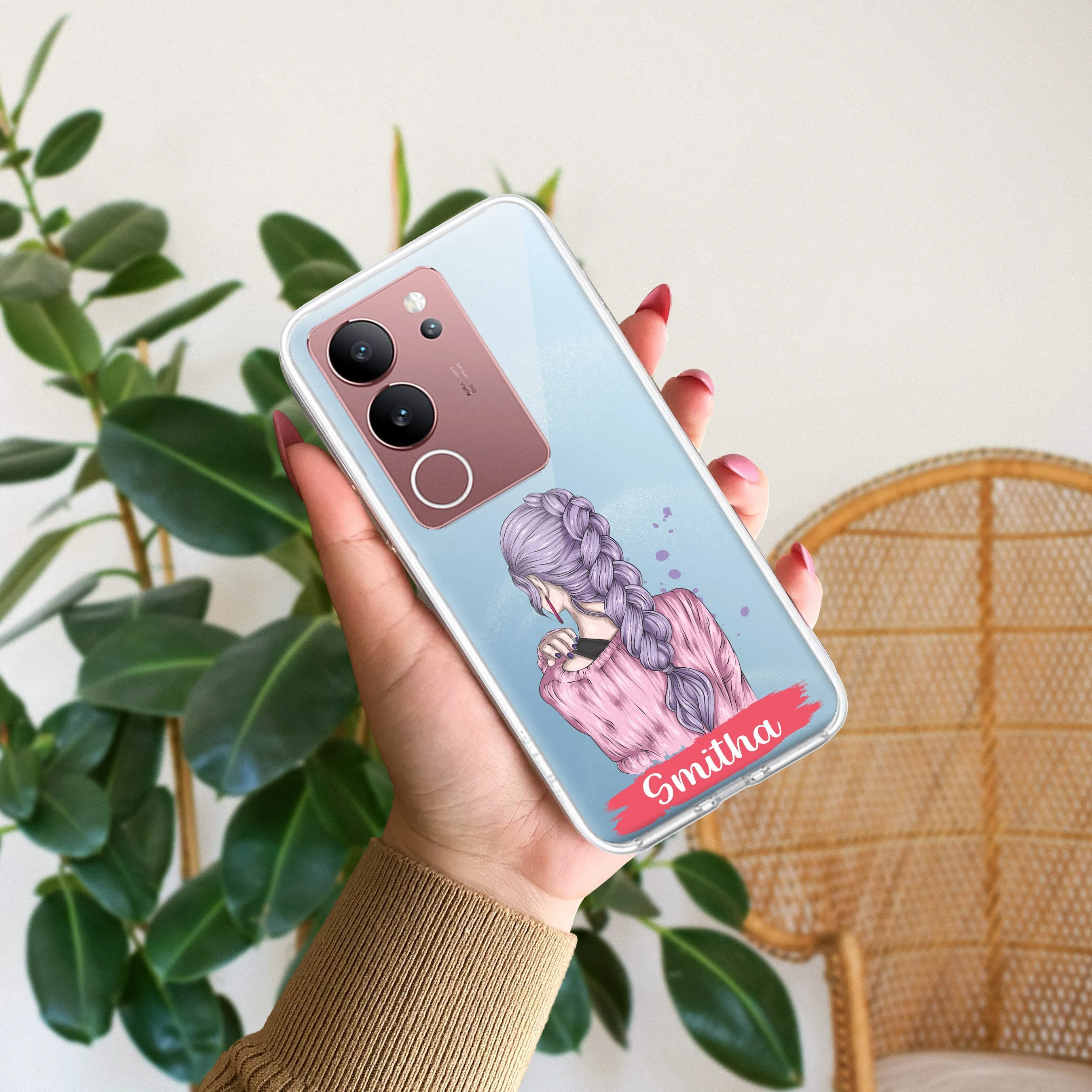 Braid Girl Customize Transparent Silicon Case For Vivo