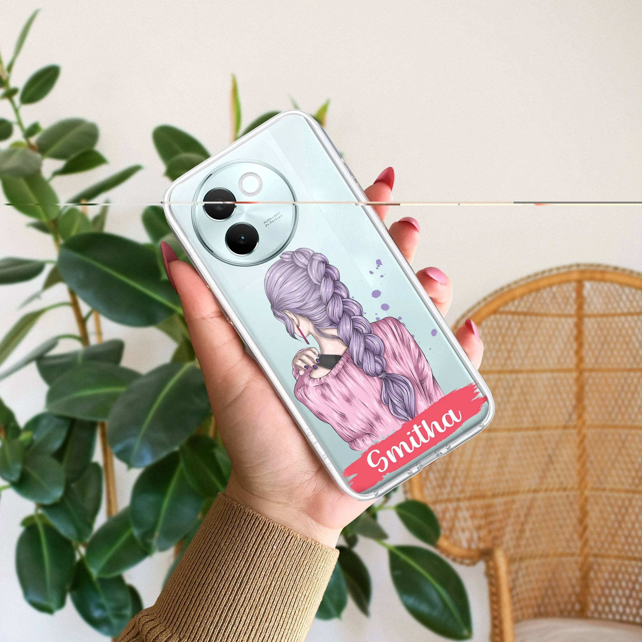 Braid Girl Customize Transparent Silicon Case For Vivo