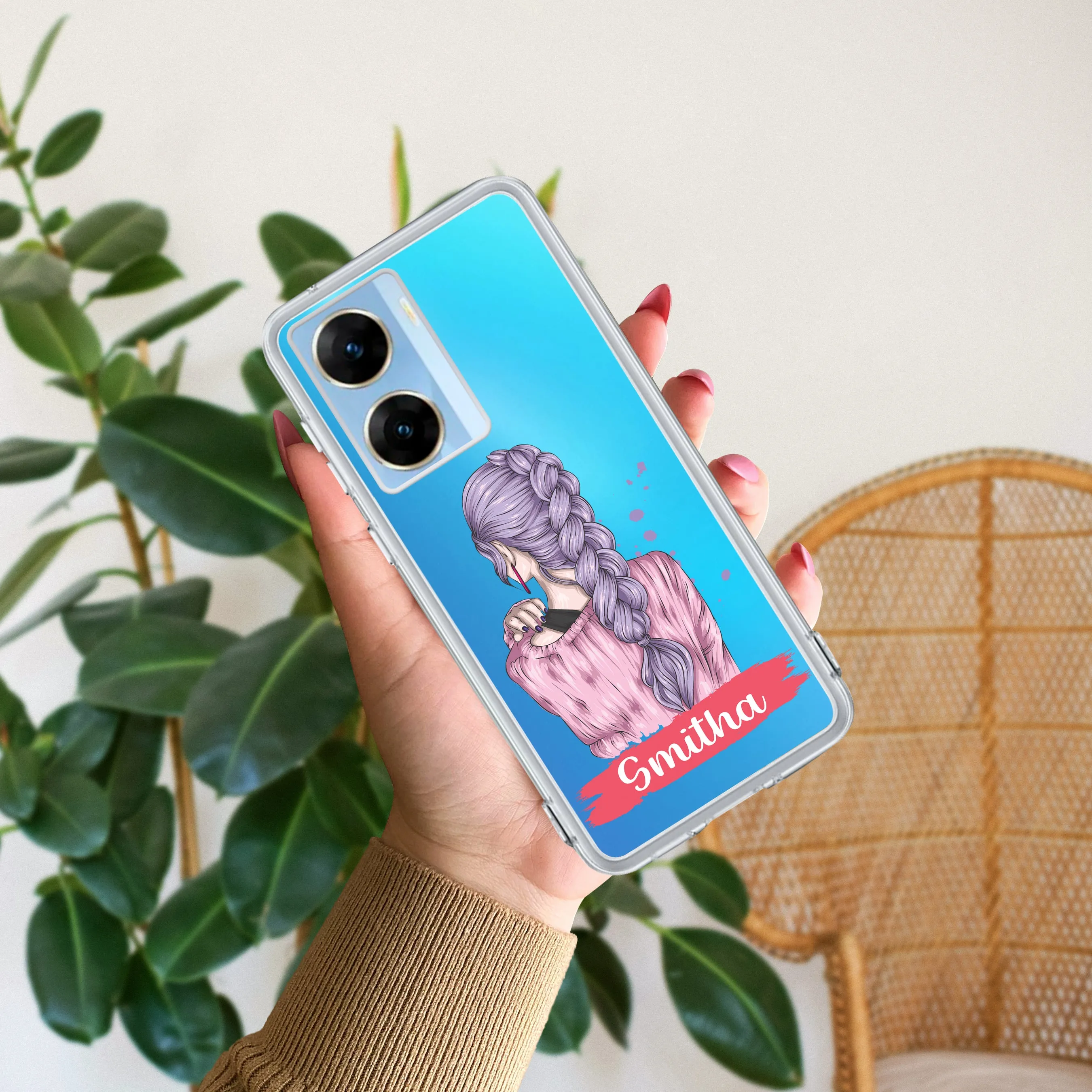 Braid Girl Customize Transparent Silicon Case For Vivo