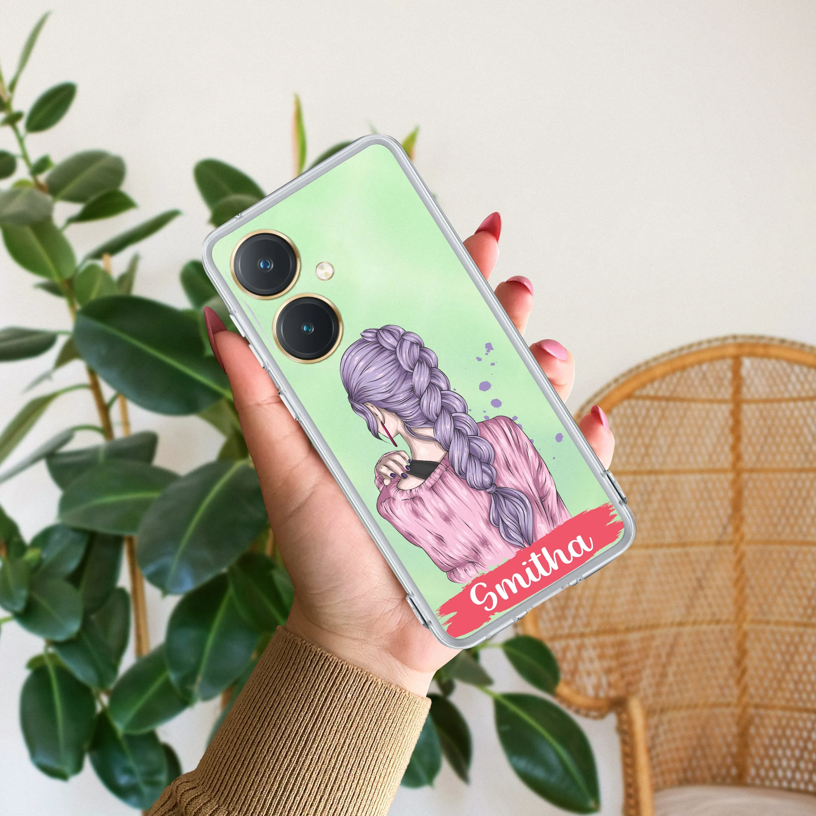 Braid Girl Customize Transparent Silicon Case For Vivo