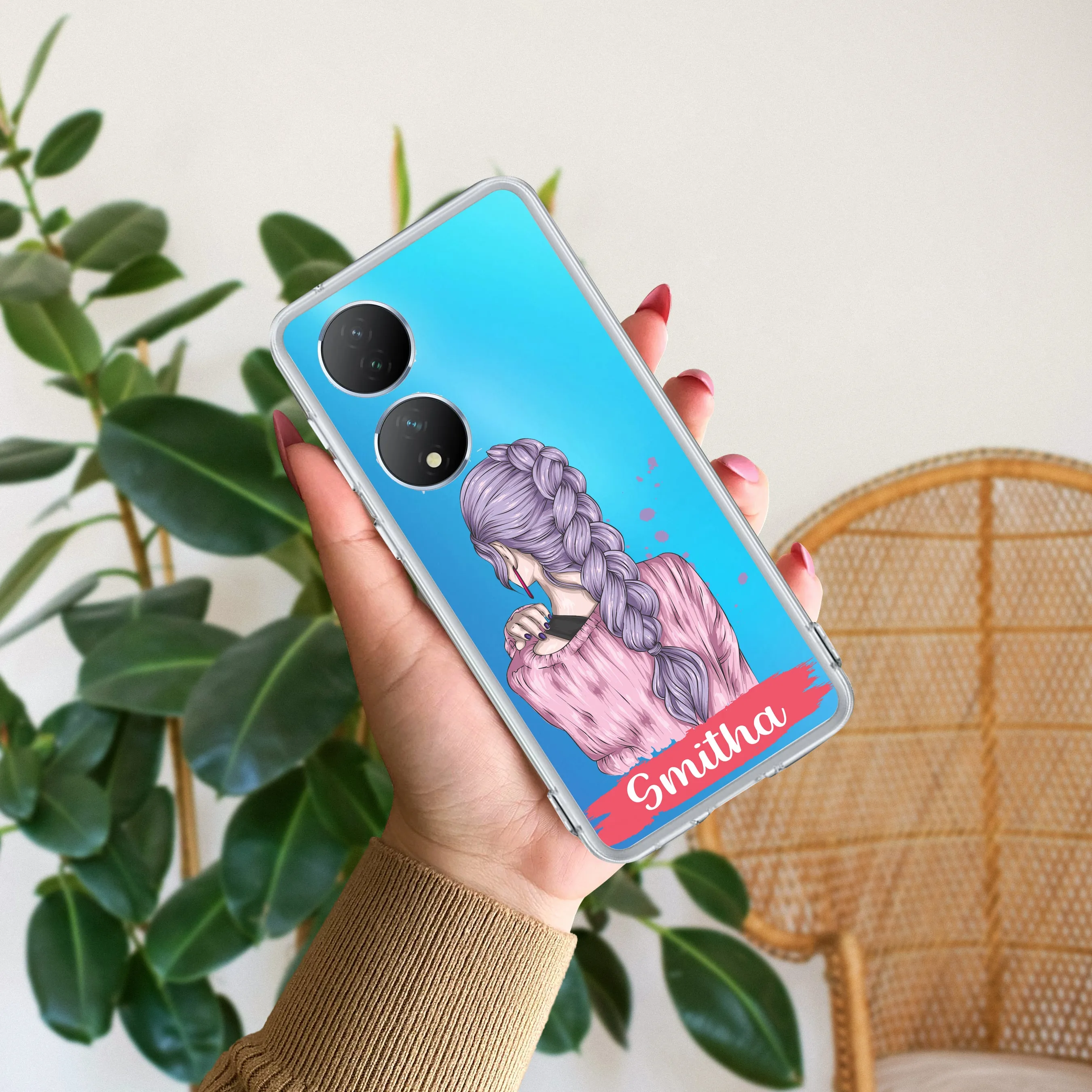 Braid Girl Customize Transparent Silicon Case For Vivo