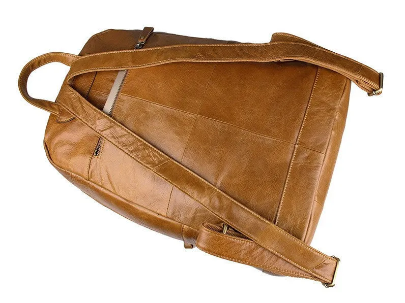 Brown Leather Backpack with Padded Laptop Sleeve