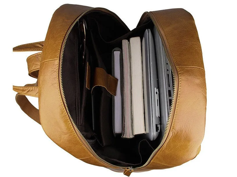 Brown Leather Backpack with Padded Laptop Sleeve