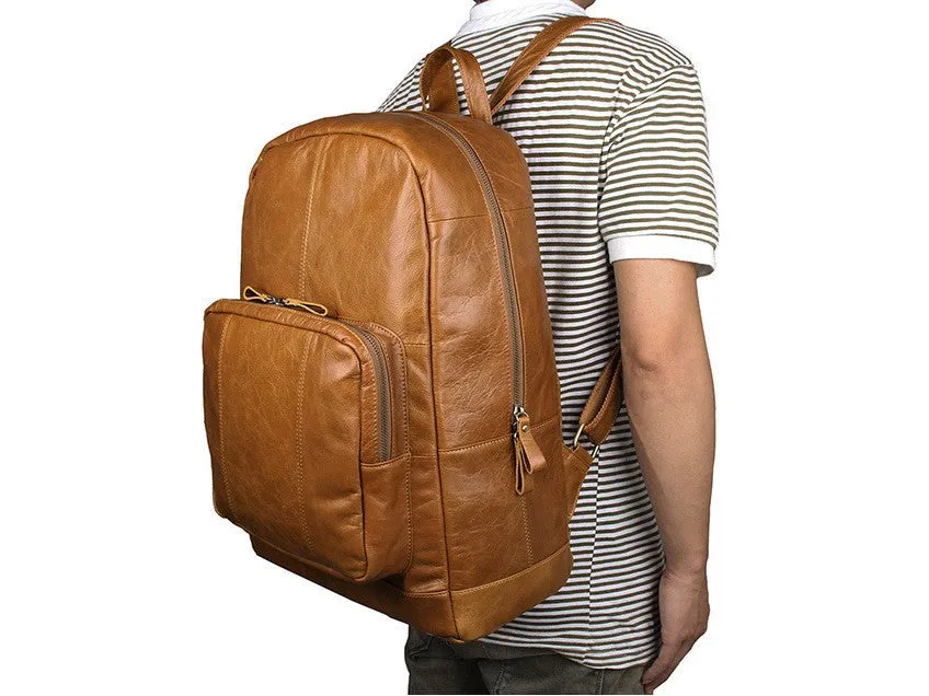 Brown Leather Backpack with Padded Laptop Sleeve