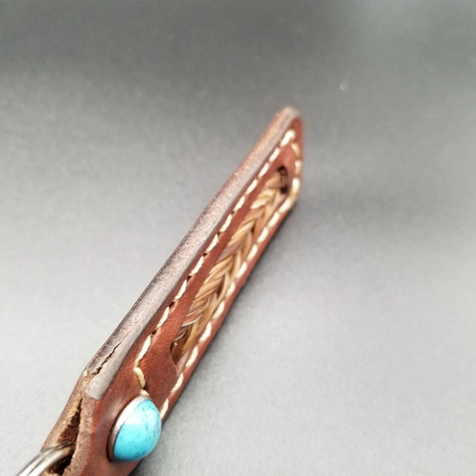 Brown Leather Horsehair Keychain