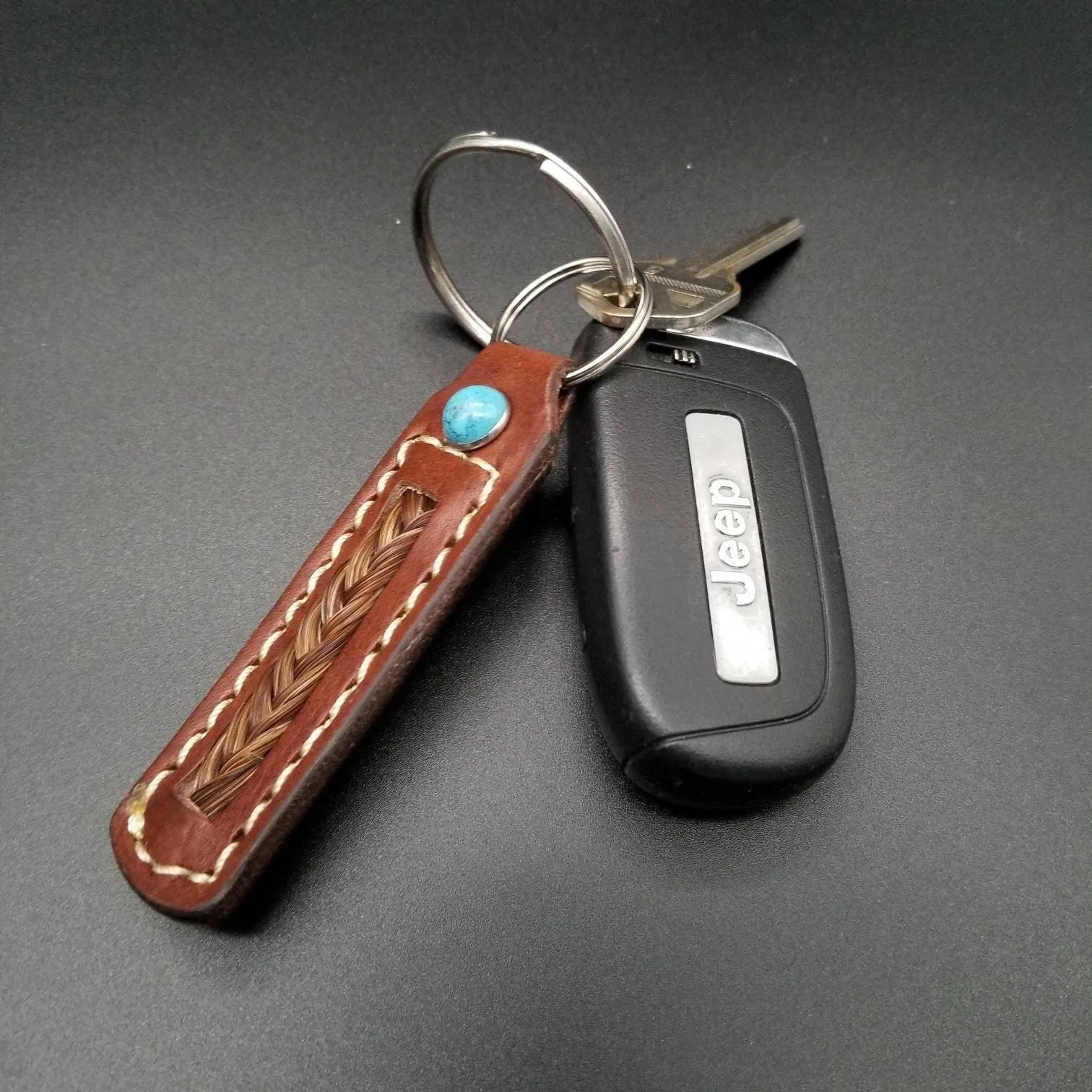 Brown Leather Horsehair Keychain