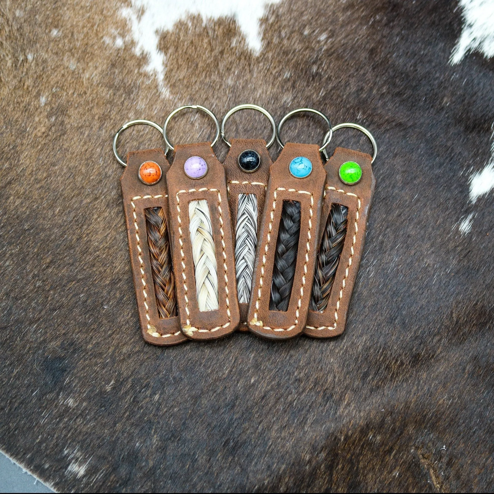 Brown Leather Horsehair Keychain