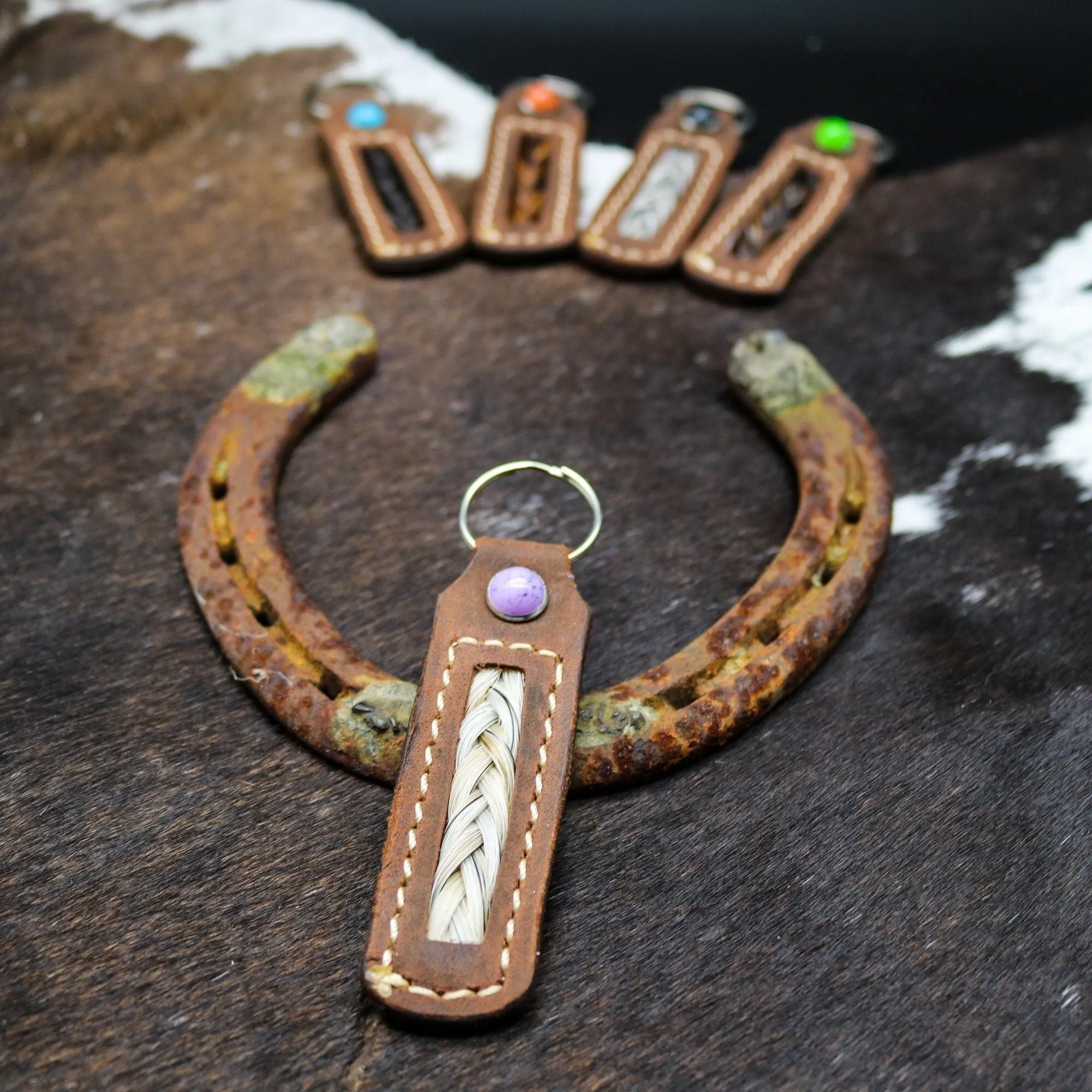 Brown Leather Horsehair Keychain