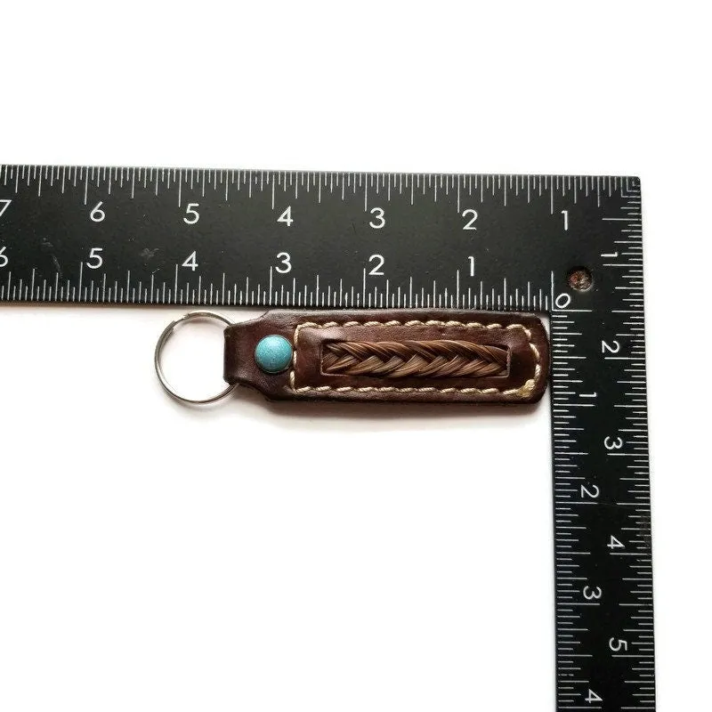Brown Leather Horsehair Keychain