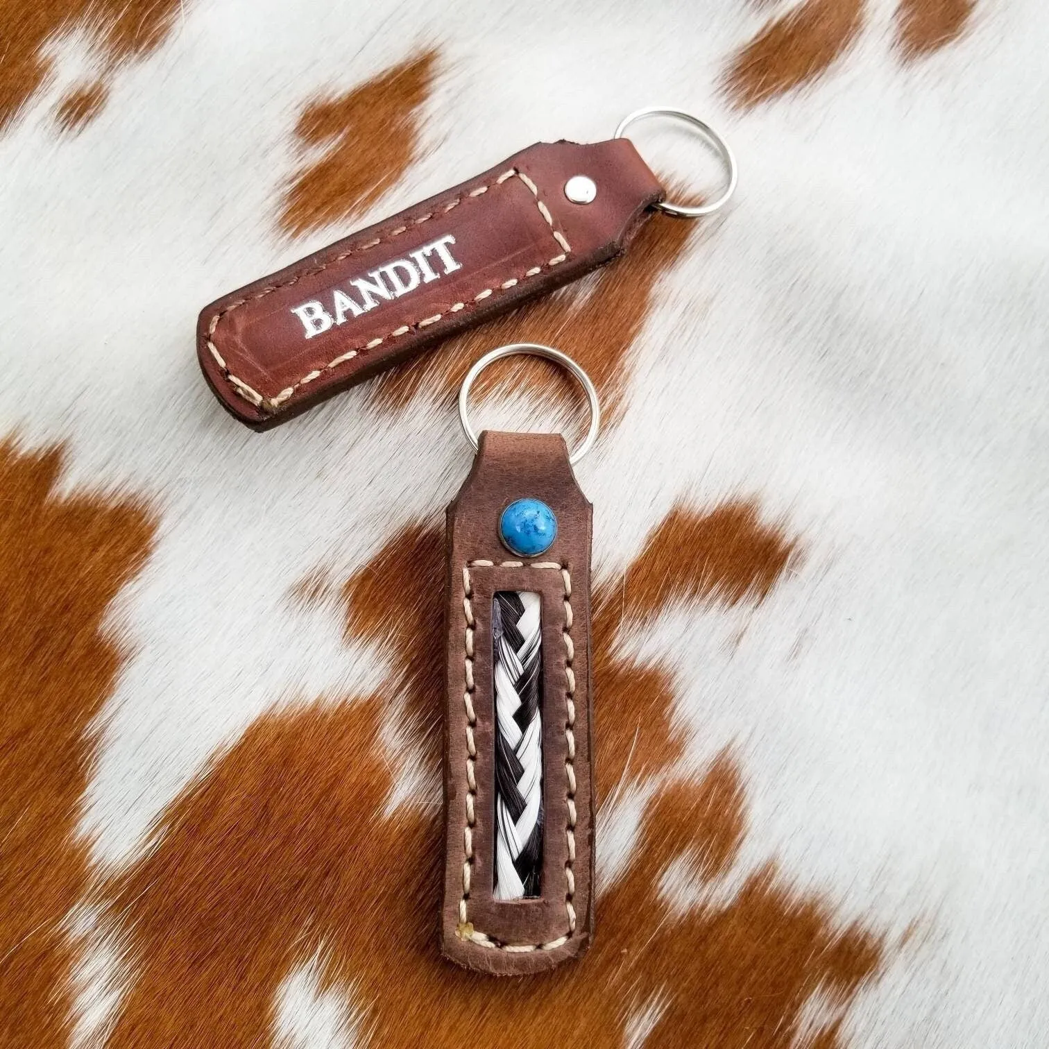 Brown Leather Horsehair Keychain