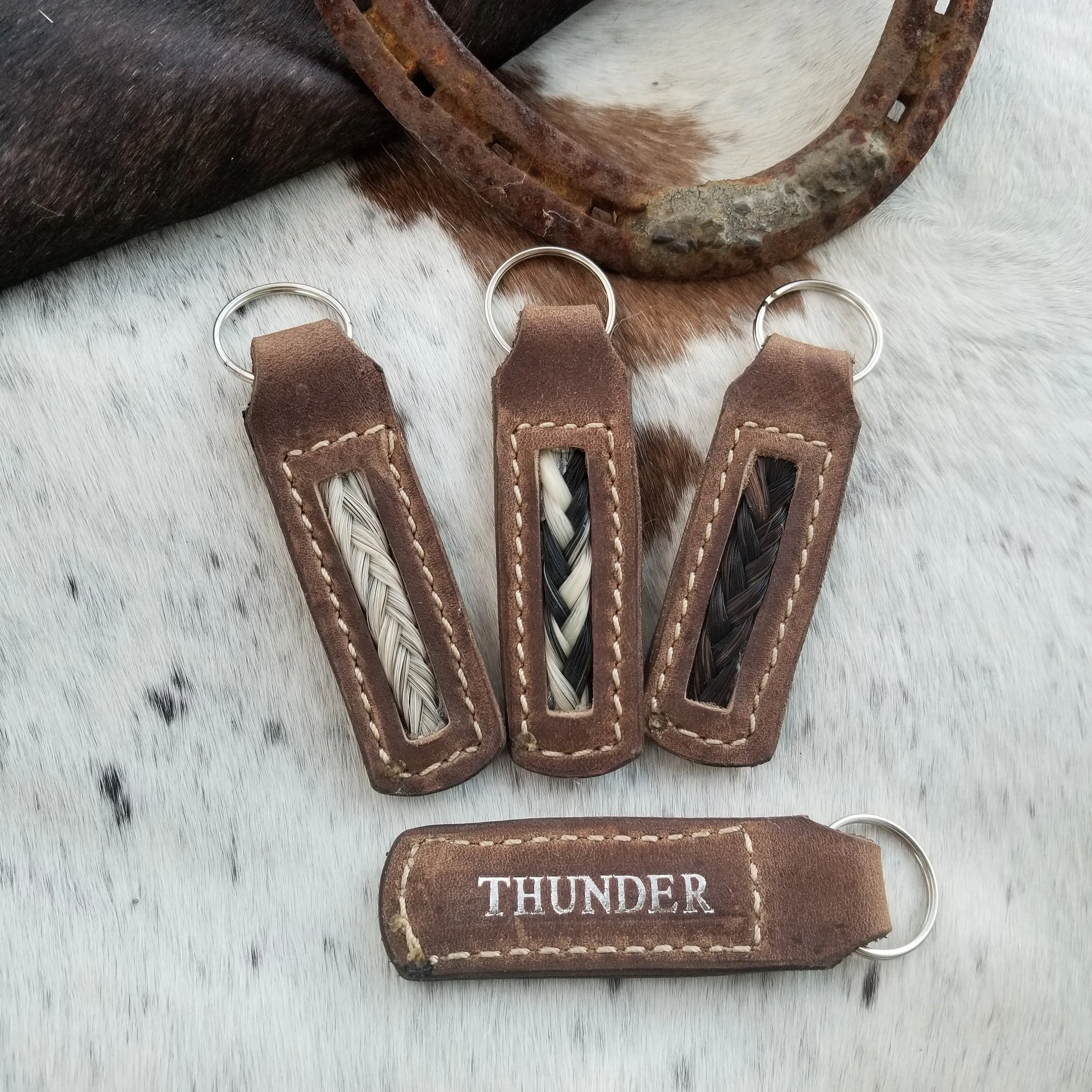 Brown Leather Horsehair Keychain