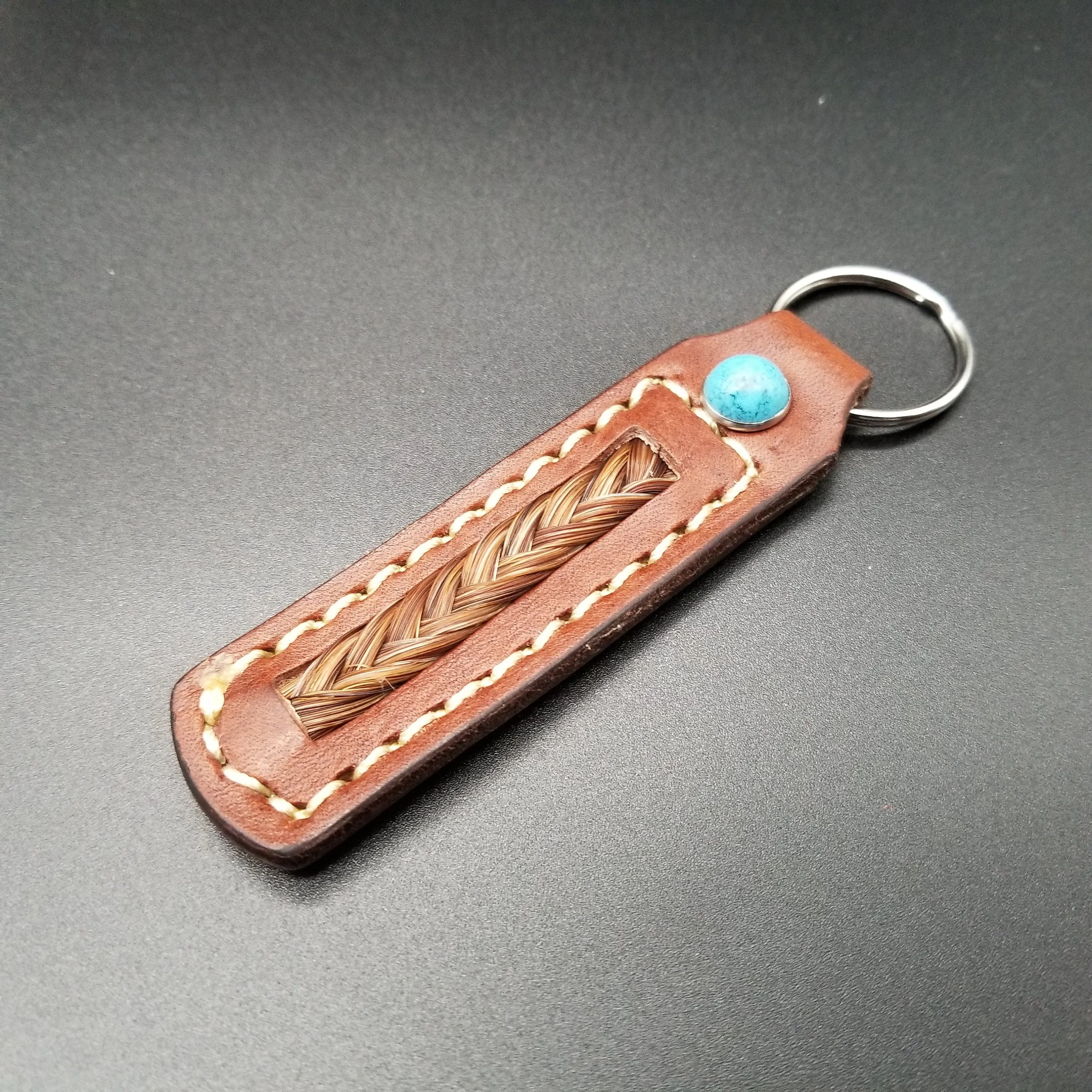 Brown Leather Horsehair Keychain