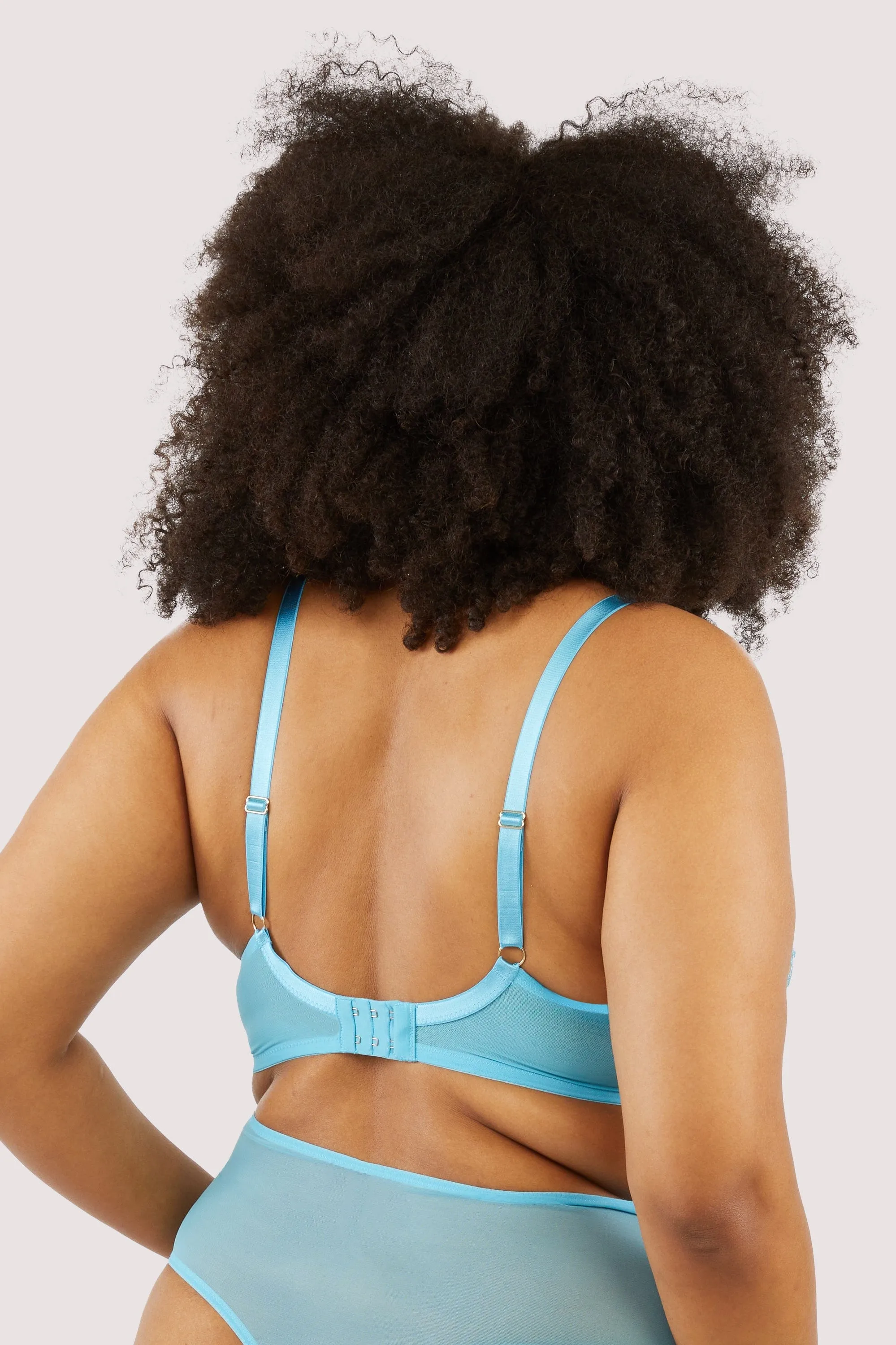 Cassia Blue Floral Embroidery Quarter Cup Bra